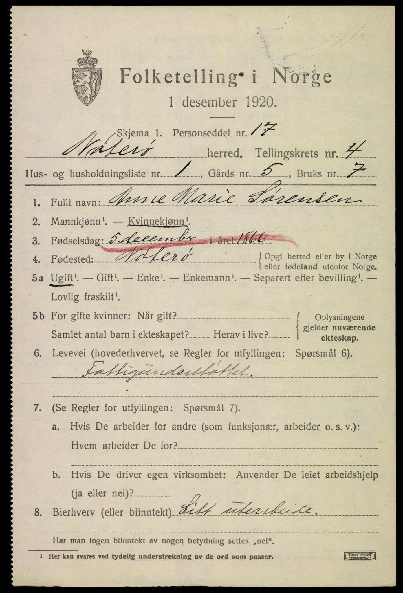 SAKO, 1920 census for Nøtterøy, 1920, p. 6691