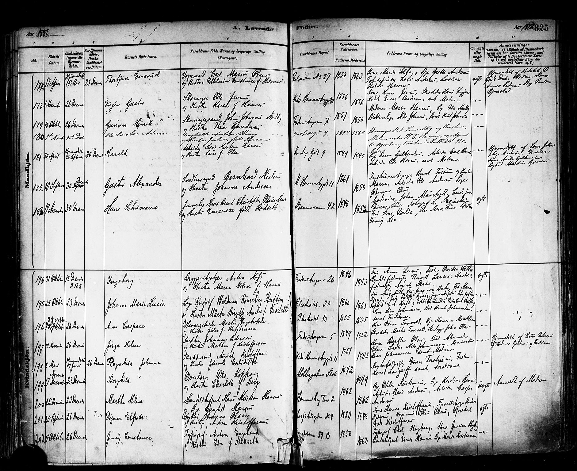 Trefoldighet prestekontor Kirkebøker, SAO/A-10882/F/Fa/L0005: Parish register (official) no. I 5, 1881-1891, p. 325