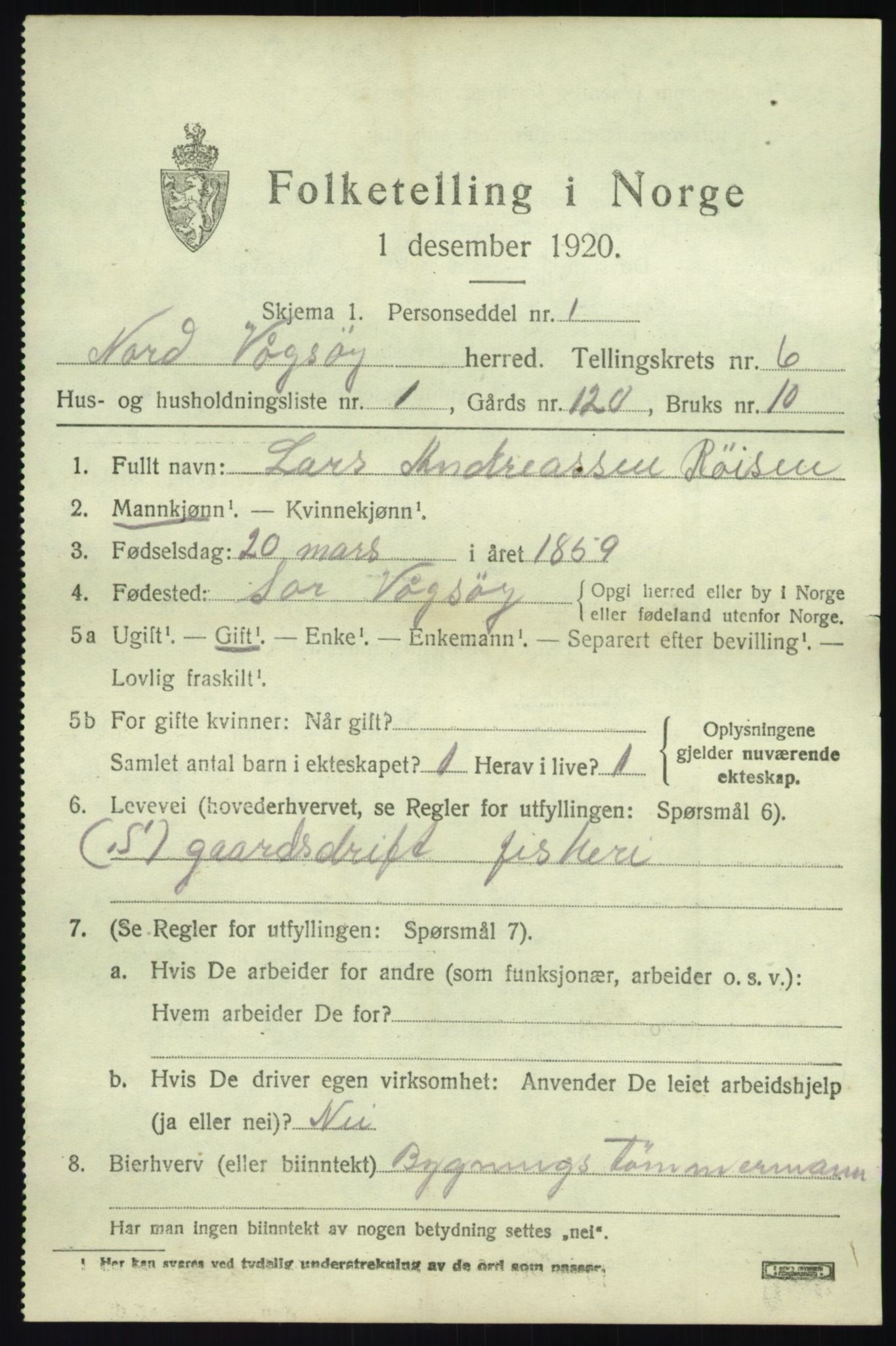 SAB, 1920 census for Nord-Vågsøy, 1920, p. 2252