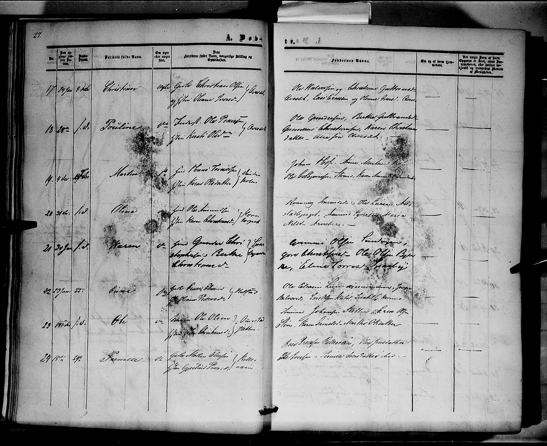 Hof prestekontor, AV/SAH-PREST-038/H/Ha/Haa/L0008: Parish register (official) no. 8, 1849-1861, p. 27