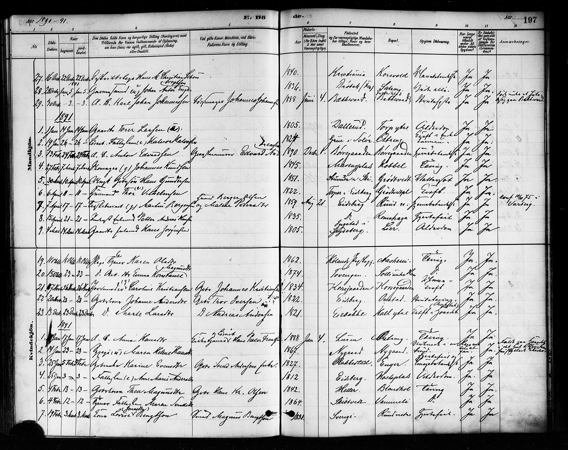 Askim prestekontor Kirkebøker, AV/SAO-A-10900/F/Fa/L0007: Parish register (official) no. 7, 1882-1897, p. 197