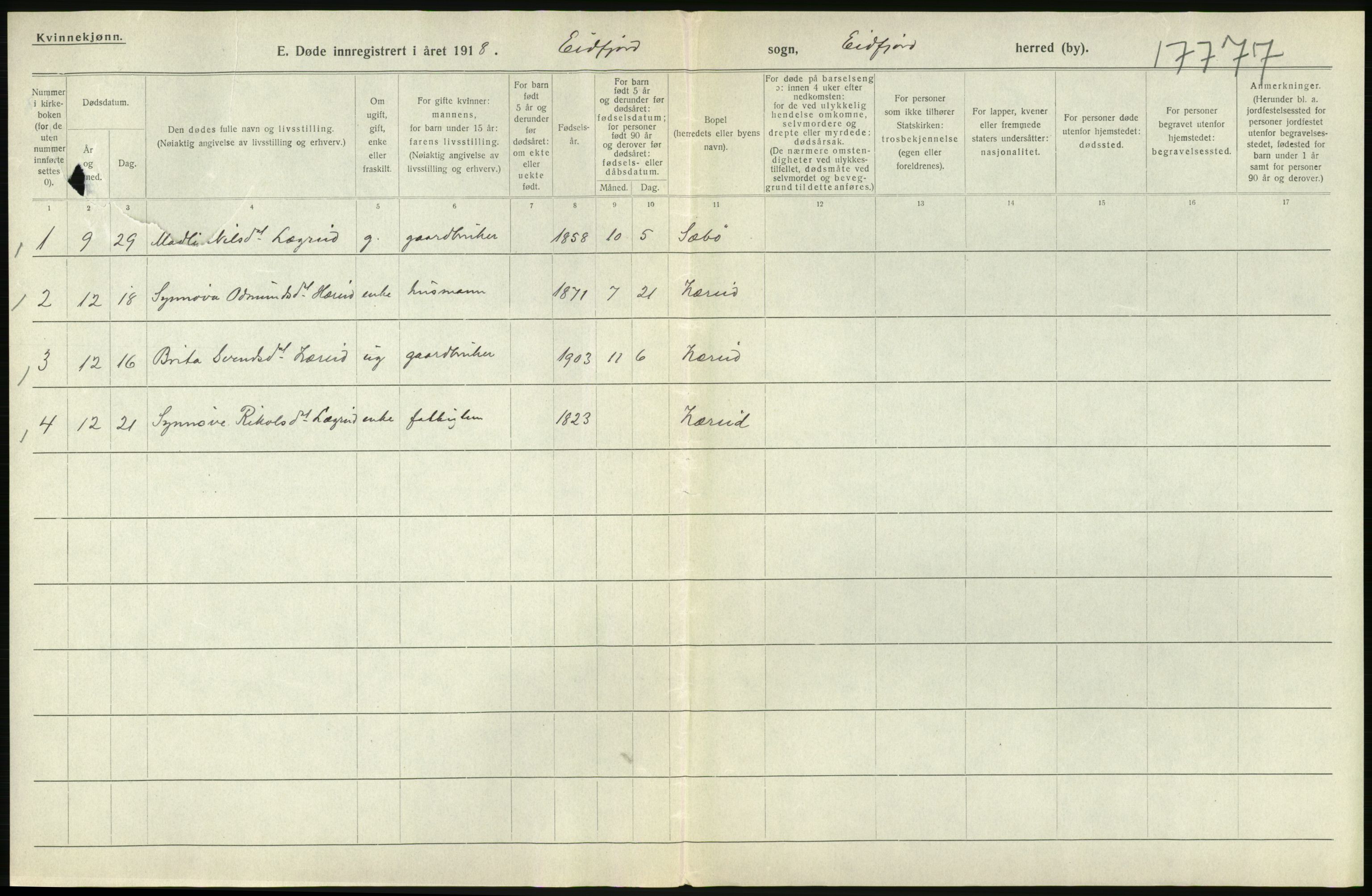 Statistisk sentralbyrå, Sosiodemografiske emner, Befolkning, RA/S-2228/D/Df/Dfb/Dfbh/L0036: Hordaland fylke: Døde., 1918, p. 650