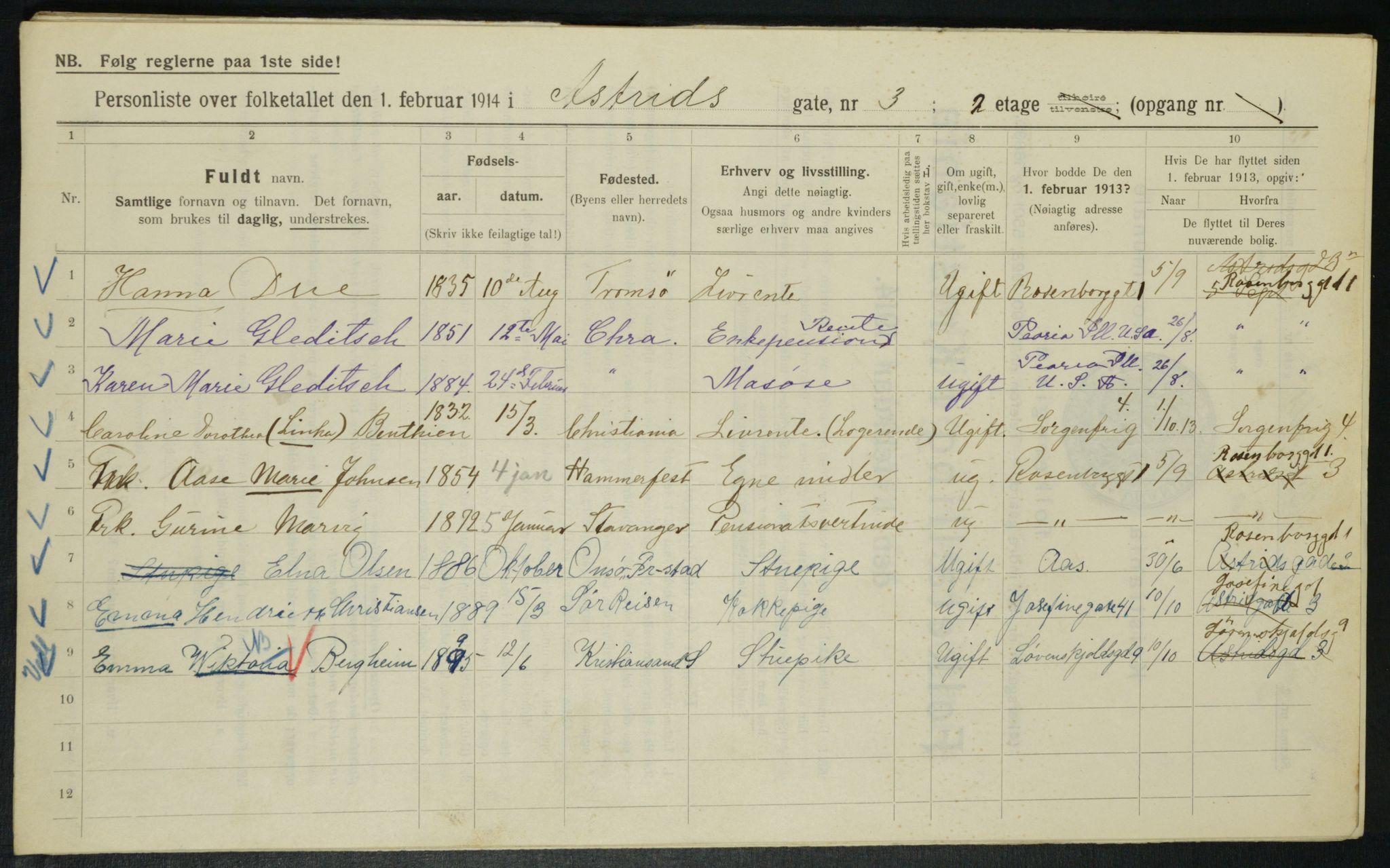 OBA, Municipal Census 1914 for Kristiania, 1914, p. 17309