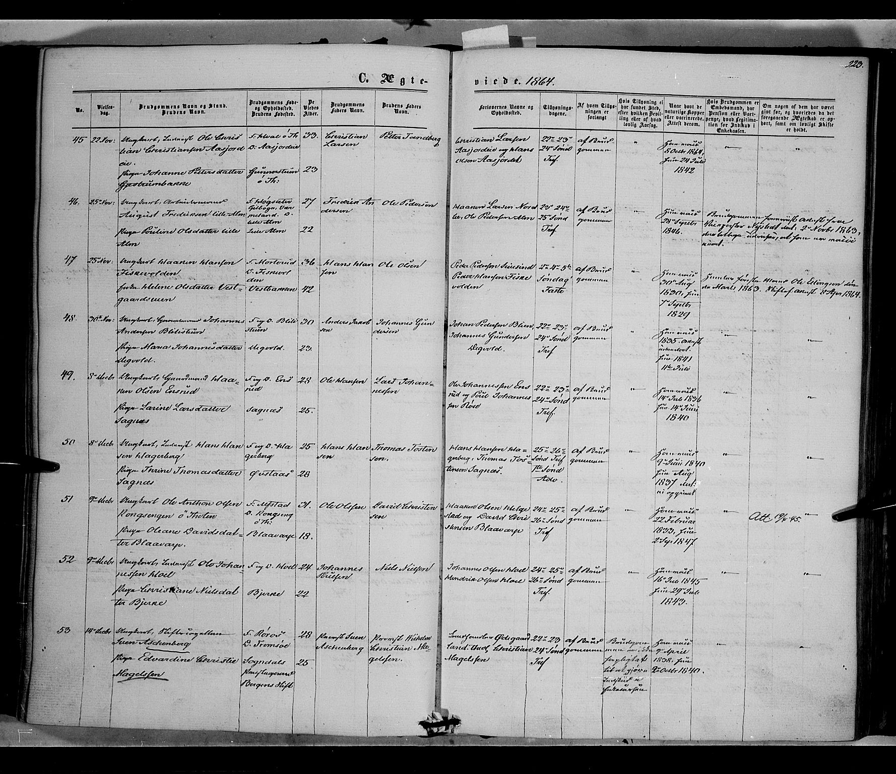 Vestre Toten prestekontor, SAH/PREST-108/H/Ha/Haa/L0007: Parish register (official) no. 7, 1862-1869, p. 223