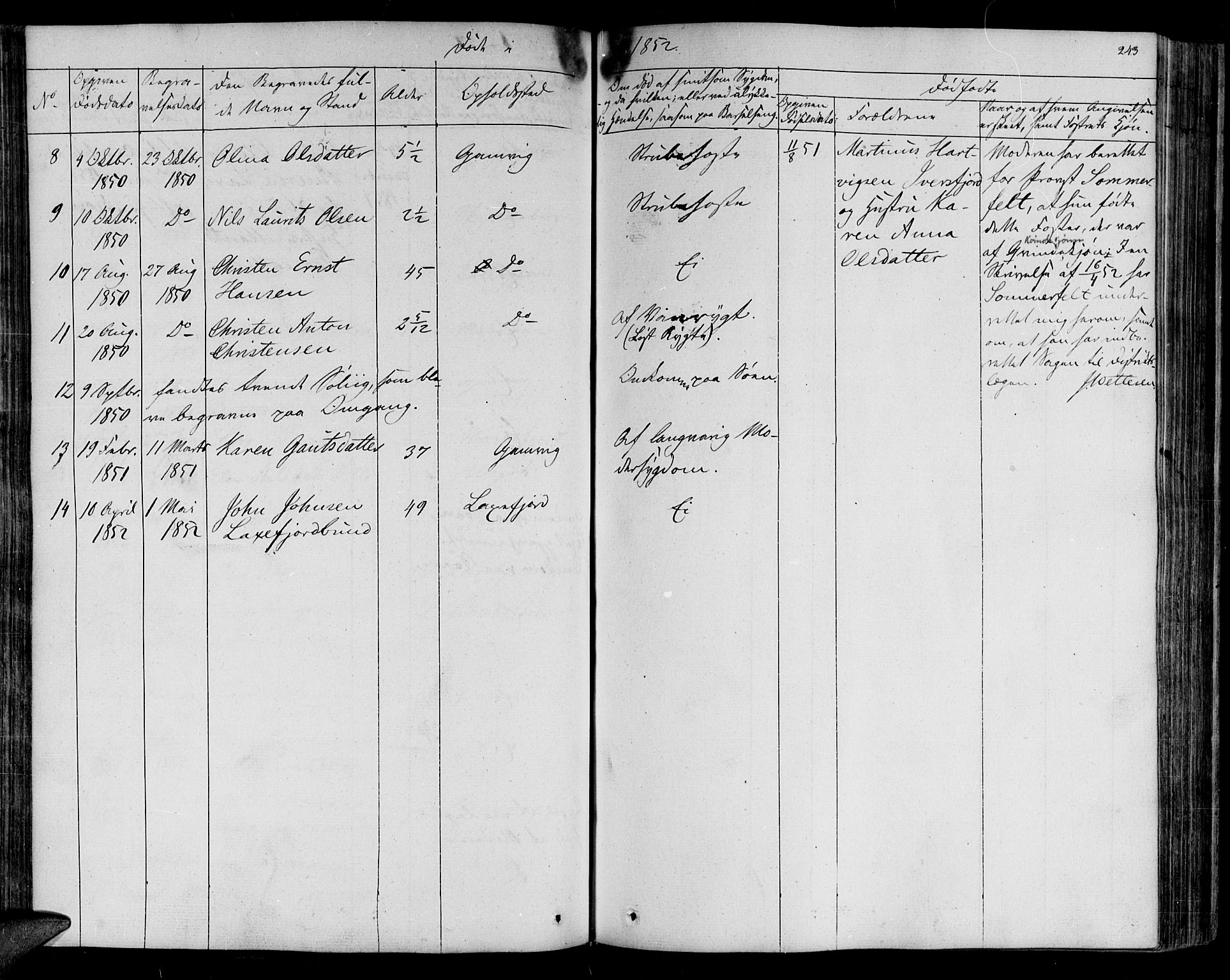 Lebesby sokneprestkontor, AV/SATØ-S-1353/H/Ha/L0003kirke: Parish register (official) no. 3, 1833-1852, p. 243