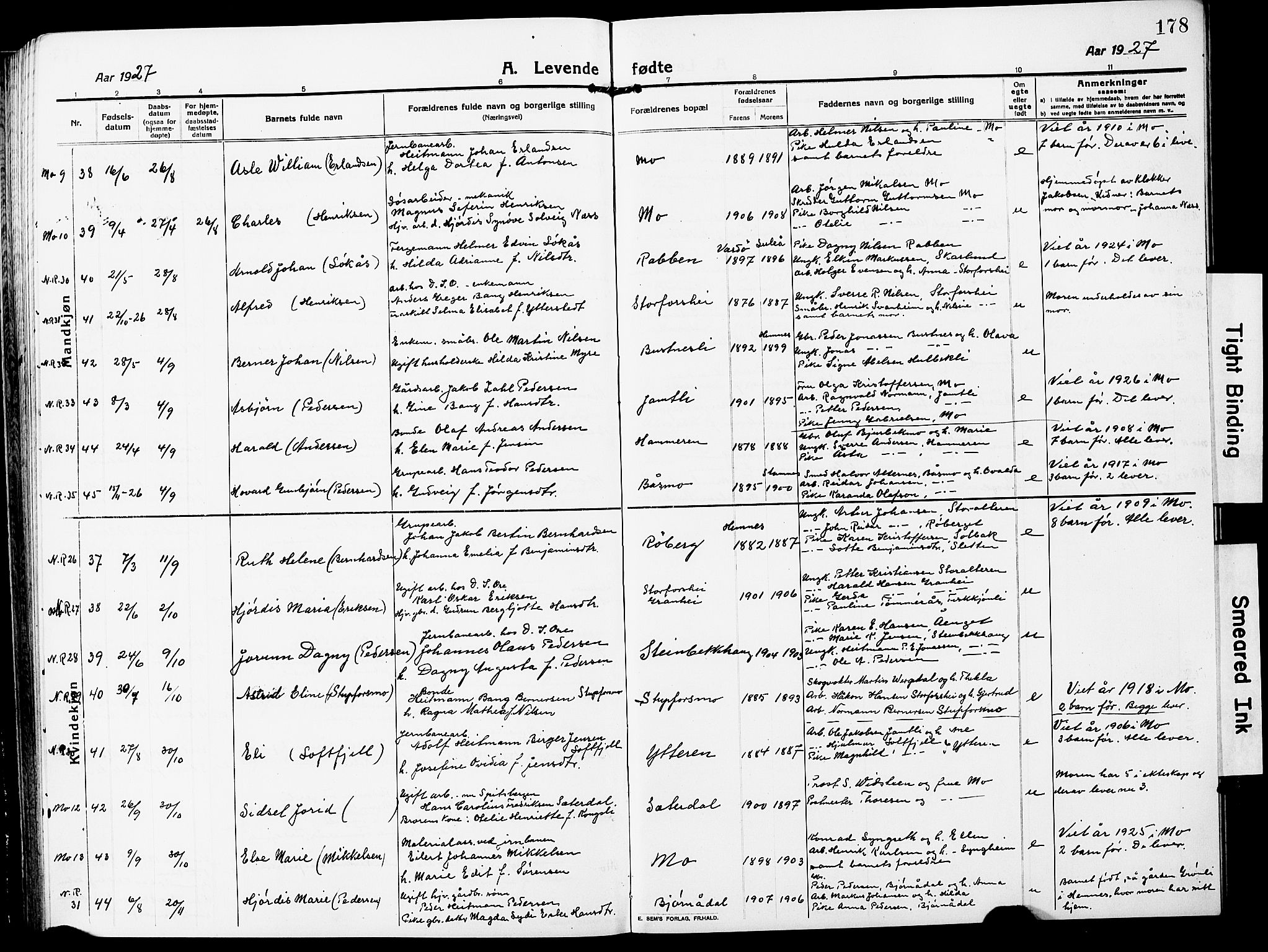 Ministerialprotokoller, klokkerbøker og fødselsregistre - Nordland, AV/SAT-A-1459/827/L0423: Parish register (copy) no. 827C12, 1912-1930, p. 178