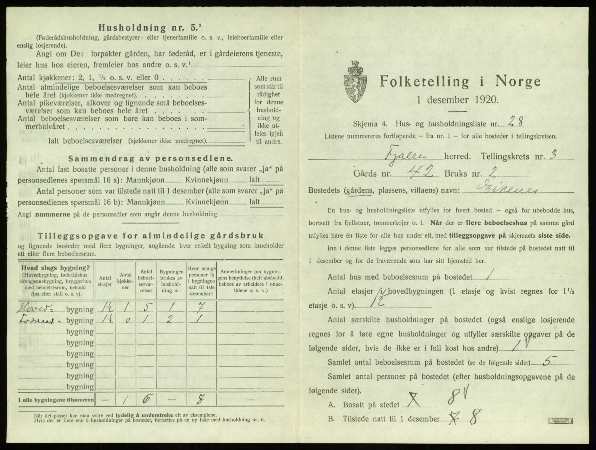 SAB, 1920 census for Fjaler, 1920, p. 356