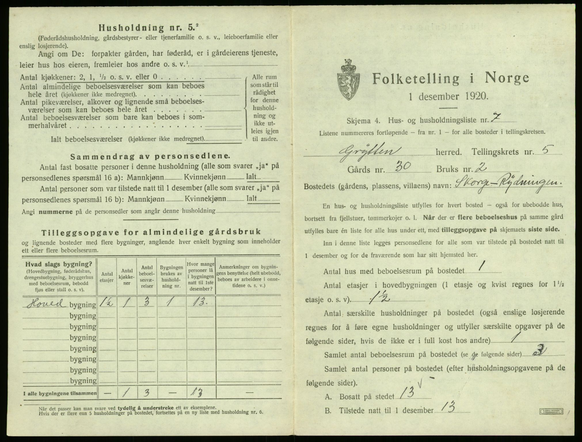 SAT, 1920 census for Grytten, 1920, p. 532