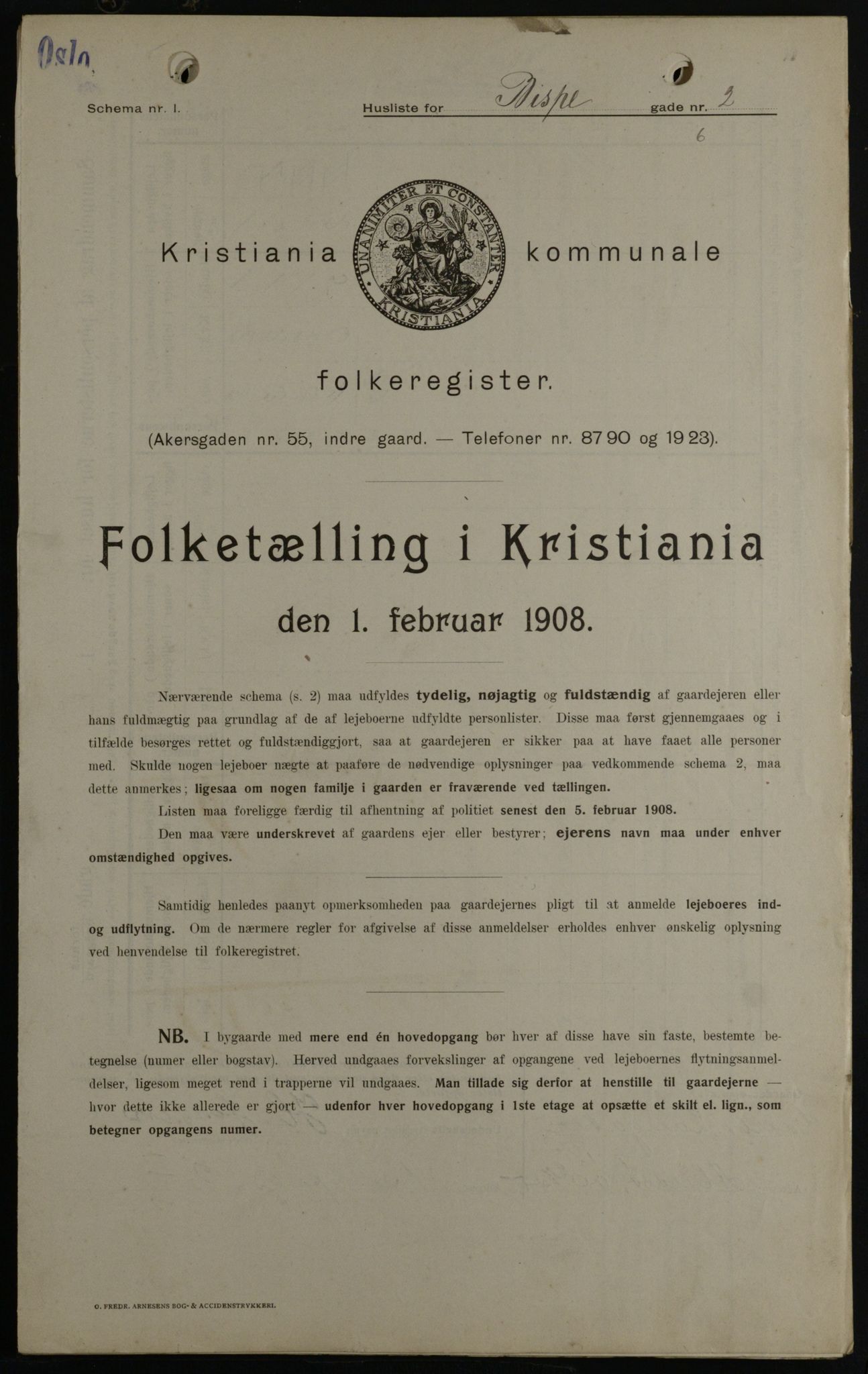 OBA, Municipal Census 1908 for Kristiania, 1908, p. 5253