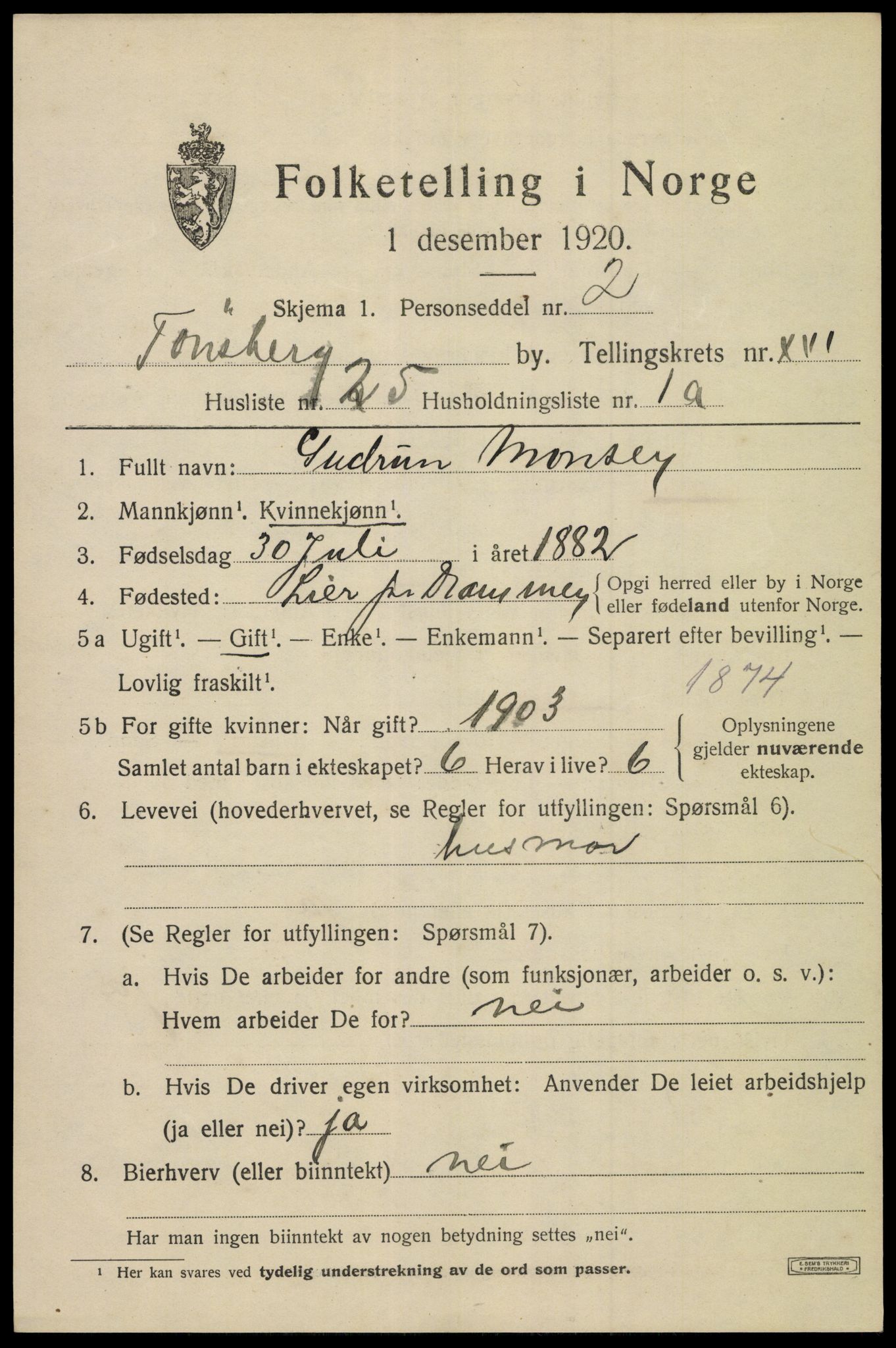 SAKO, 1920 census for Tønsberg, 1920, p. 24531