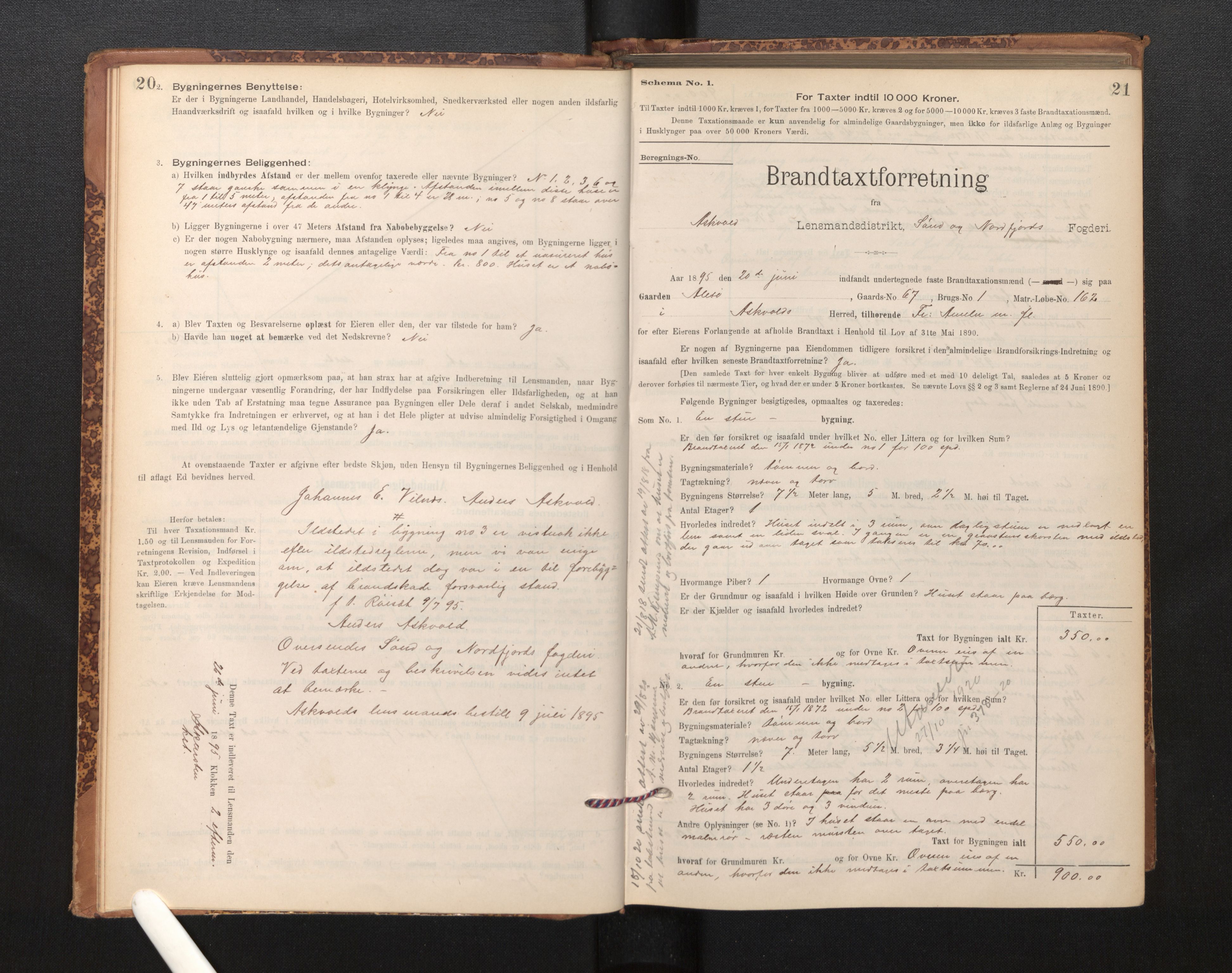 Lensmannen i Askvoll, AV/SAB-A-26301/0012/L0004: Branntakstprotokoll, skjematakst og liste over branntakstmenn, 1895-1932, p. 20-21