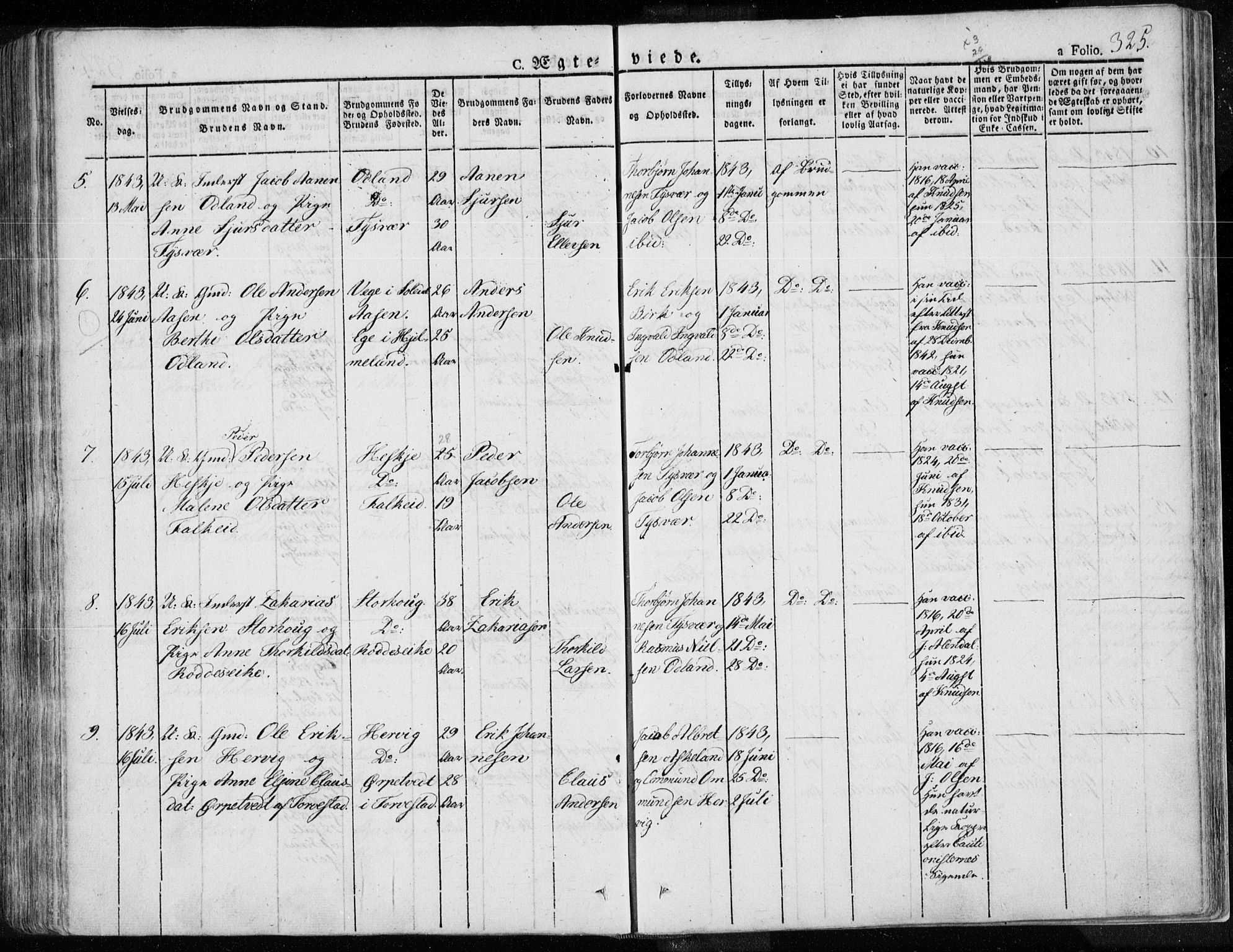 Tysvær sokneprestkontor, SAST/A -101864/H/Ha/Haa/L0001: Parish register (official) no. A 1.1, 1831-1856, p. 325