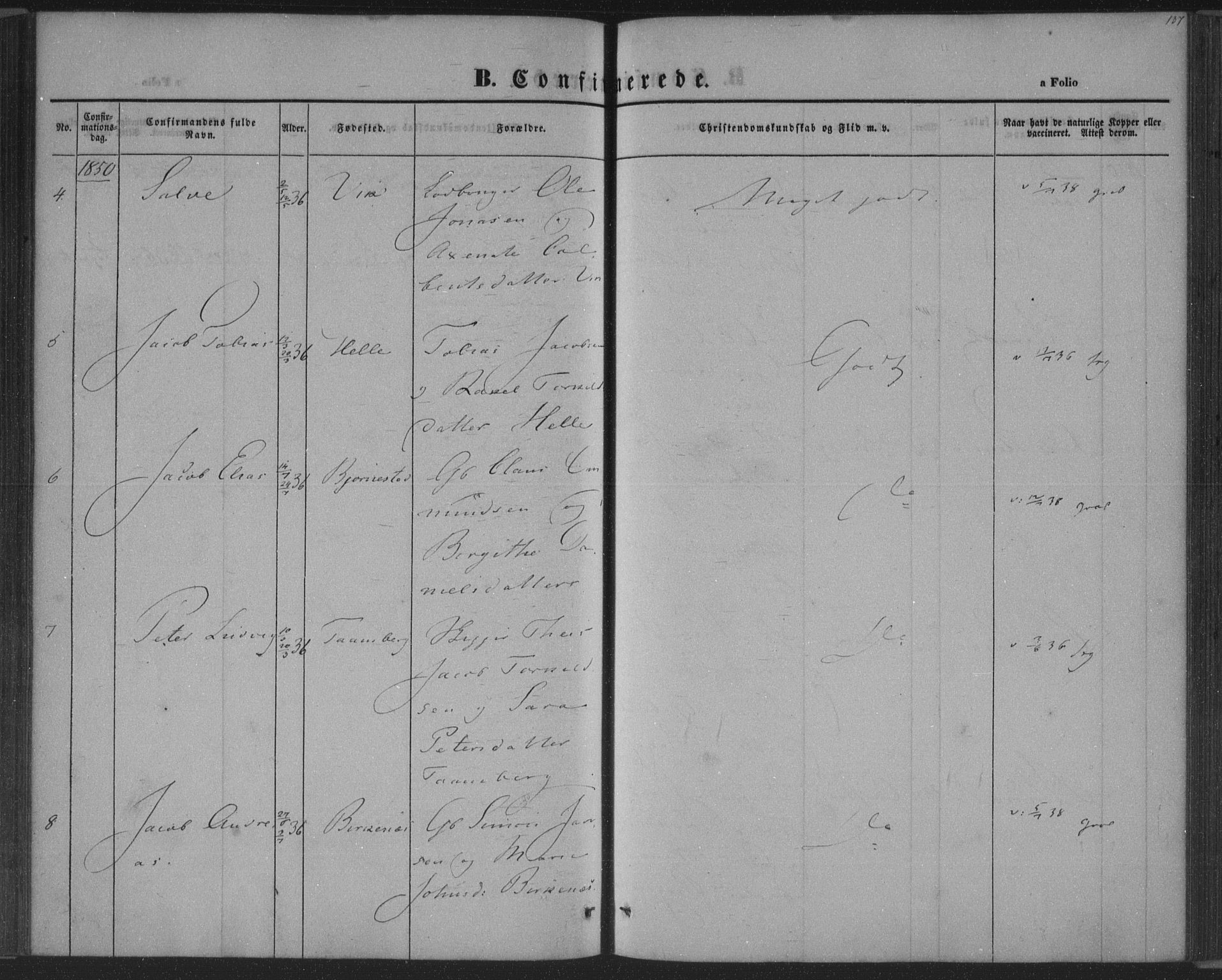 Herad sokneprestkontor, SAK/1111-0018/F/Fa/Fab/L0003: Parish register (official) no. A 3, 1844-1853, p. 137