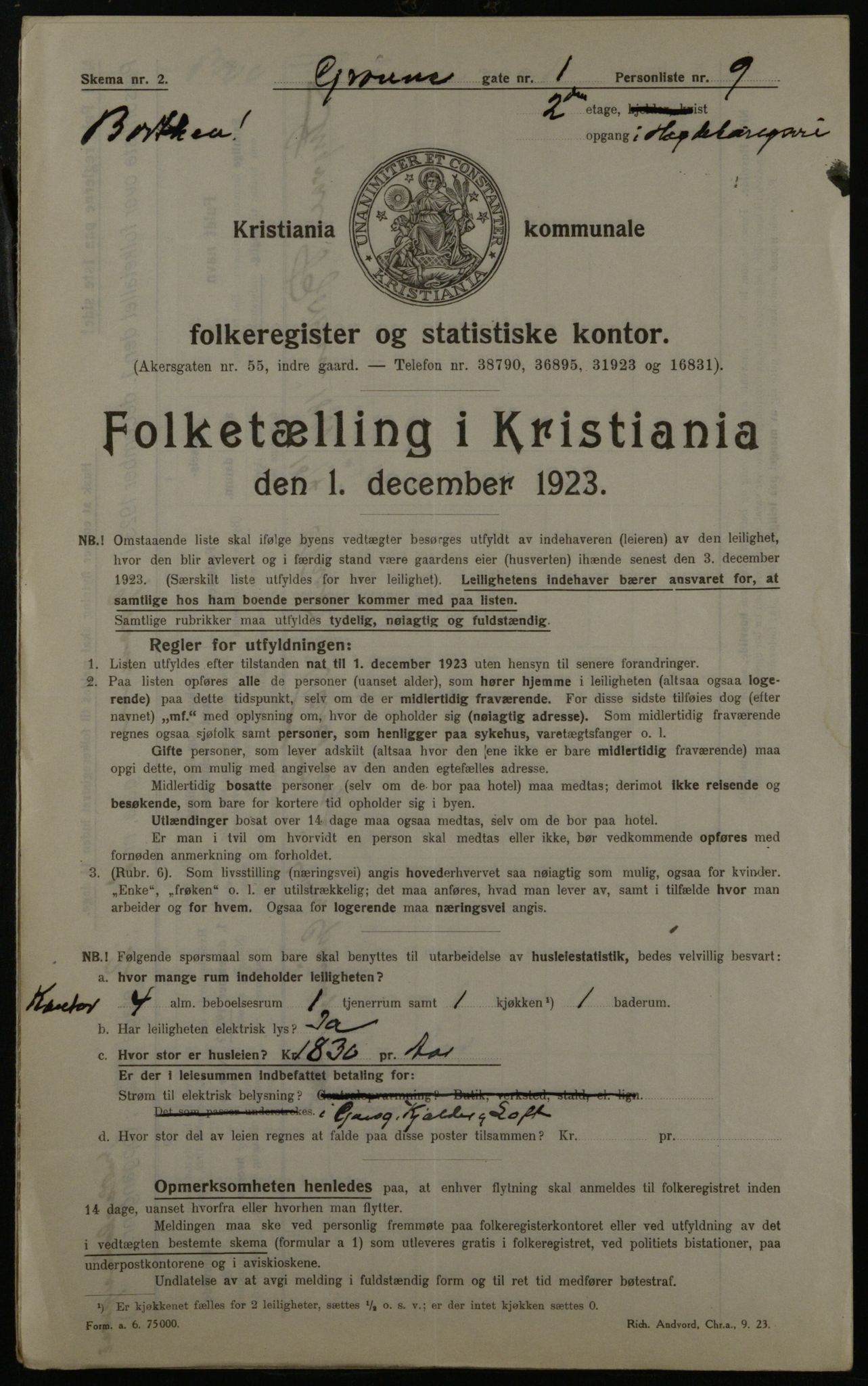 OBA, Municipal Census 1923 for Kristiania, 1923, p. 36099