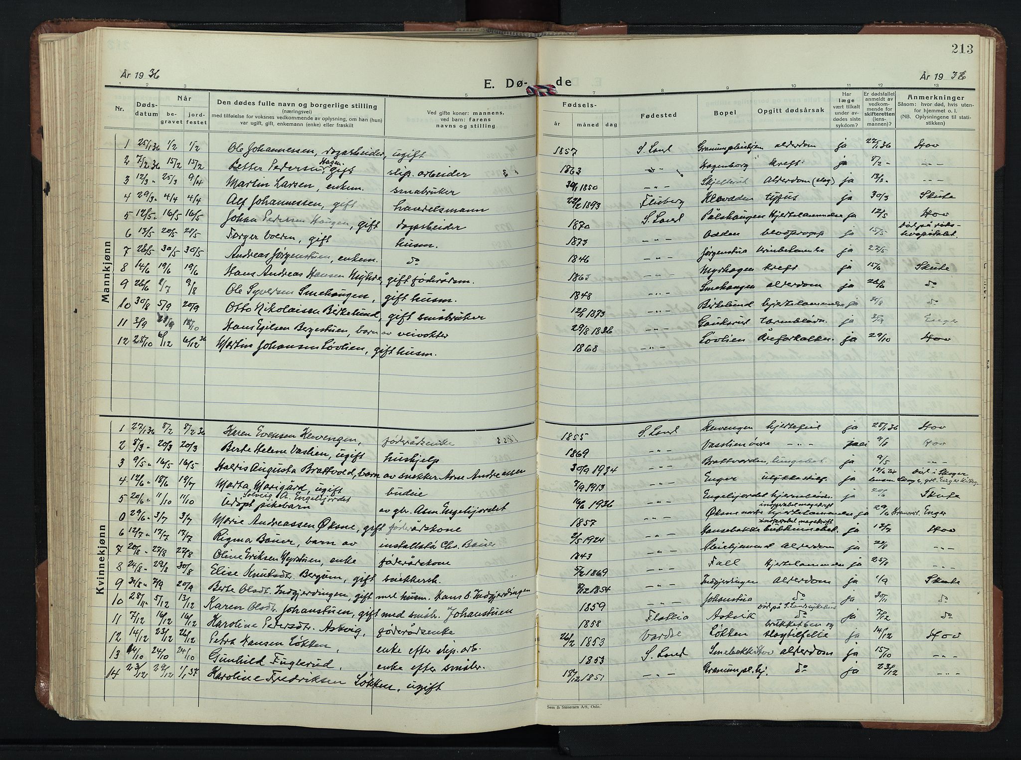 Søndre Land prestekontor, AV/SAH-PREST-122/L/L0009: Parish register (copy) no. 9, 1933-1954, p. 213