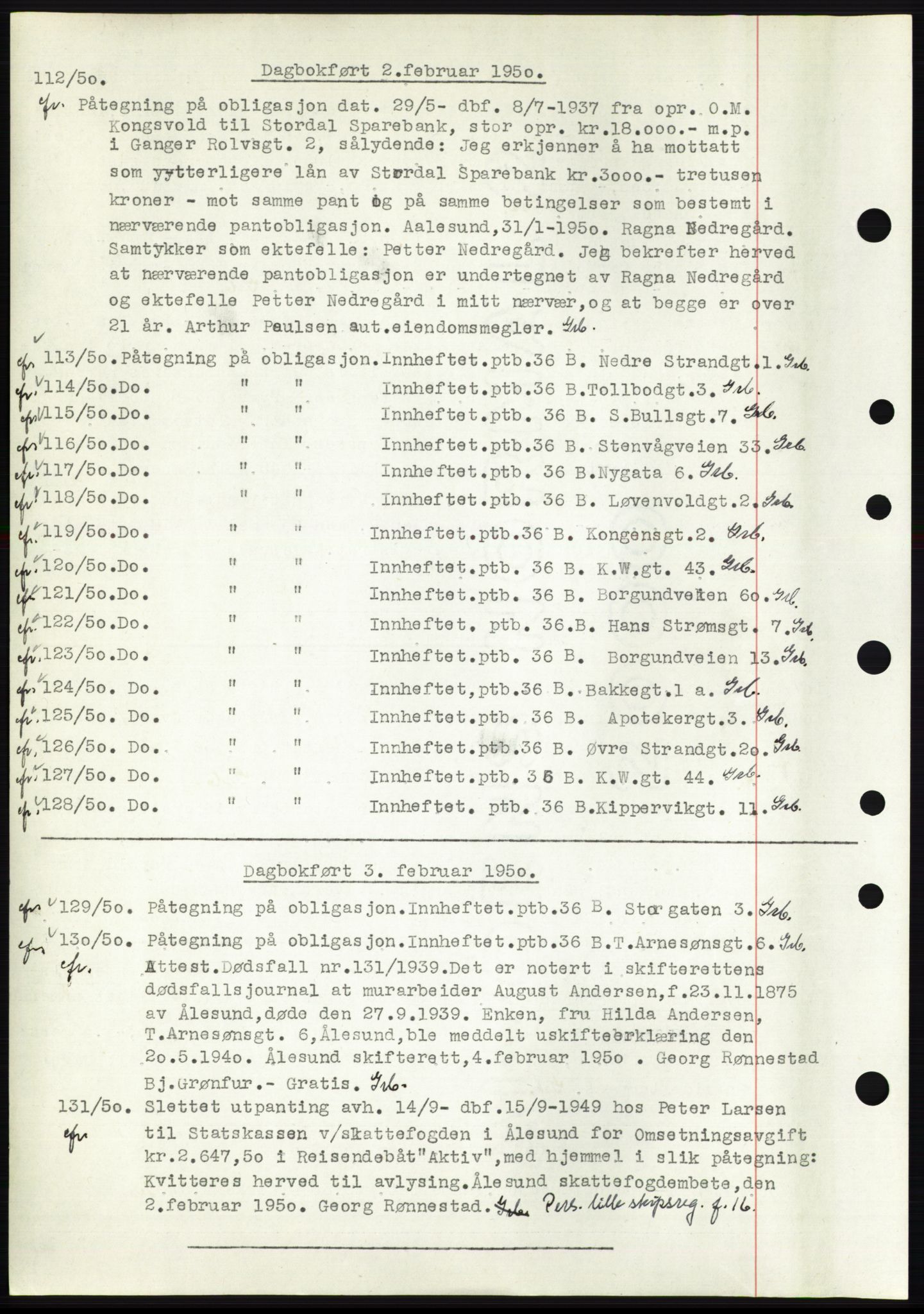 Ålesund byfogd, AV/SAT-A-4384: Mortgage book no. C34-35, 1946-1950, Diary no: : 112/1950