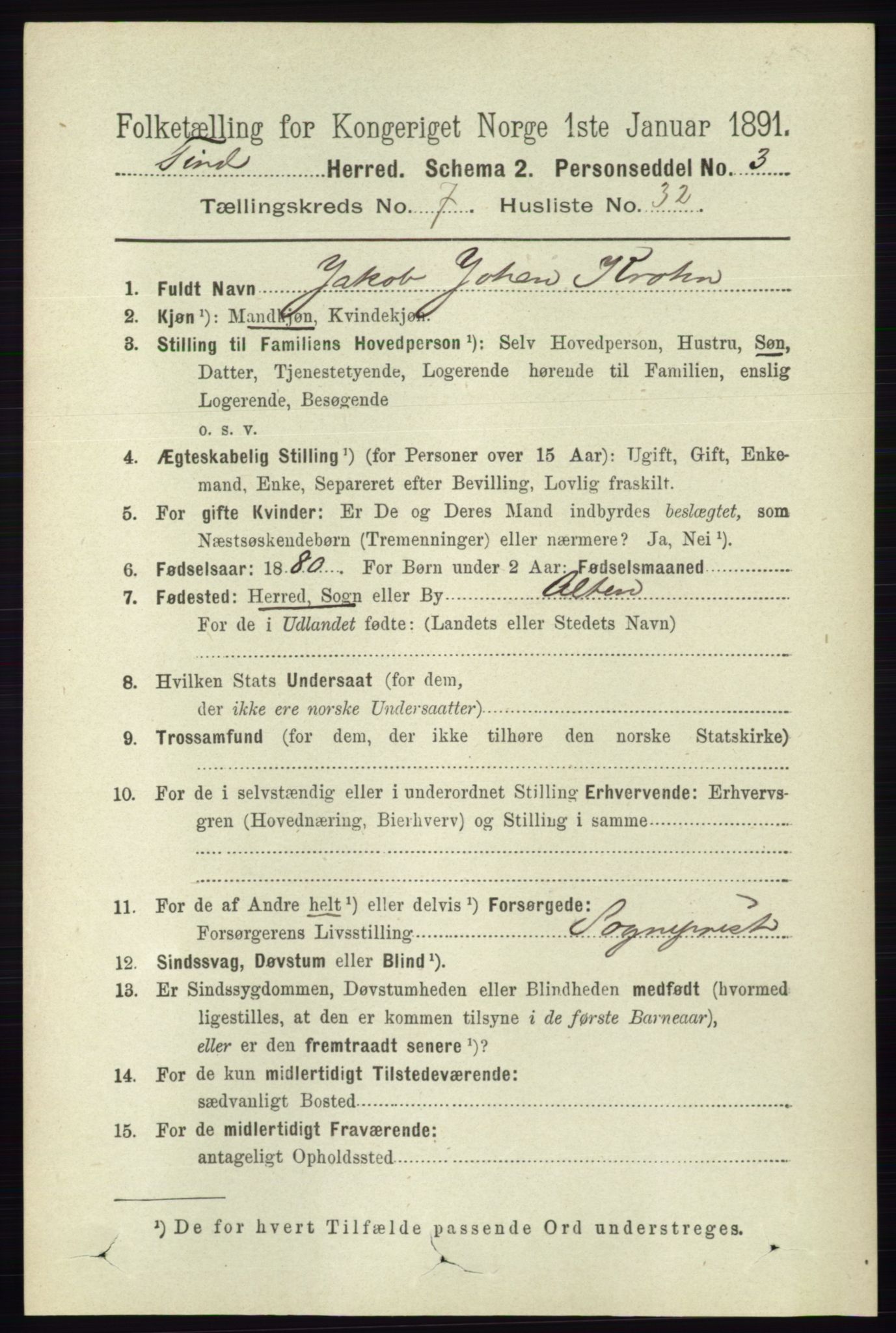 RA, 1891 census for 0826 Tinn, 1891, p. 1591