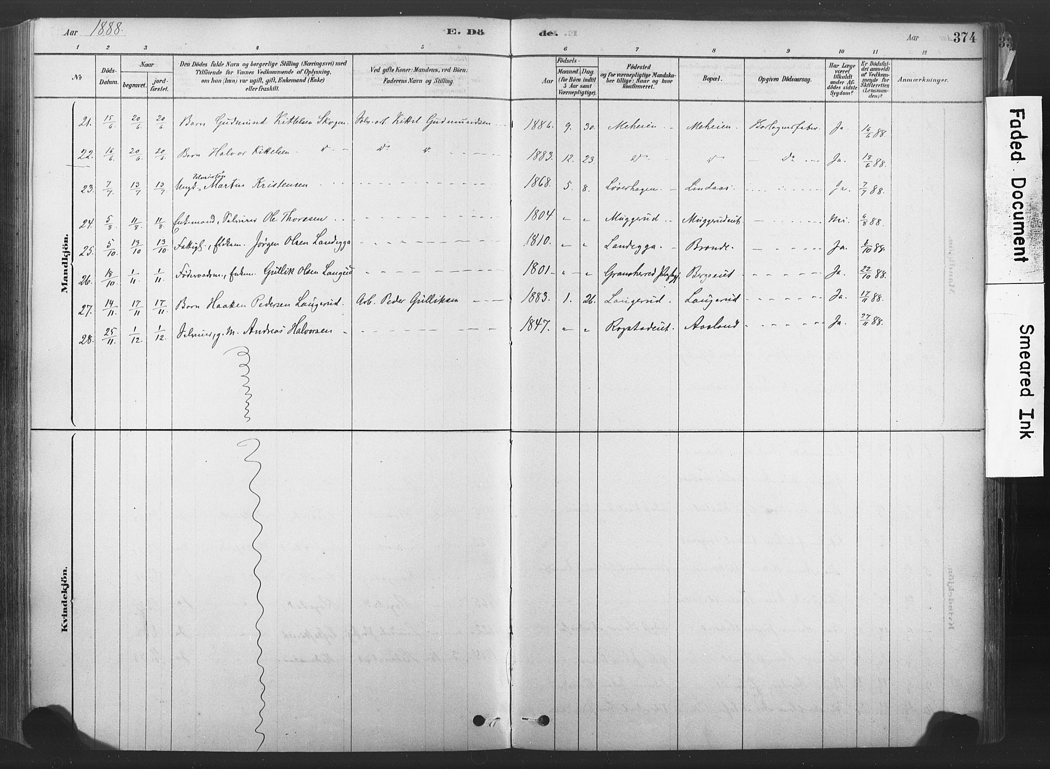 Sandsvær kirkebøker, SAKO/A-244/F/Fd/L0001: Parish register (official) no. IV 1, 1878-1906, p. 374