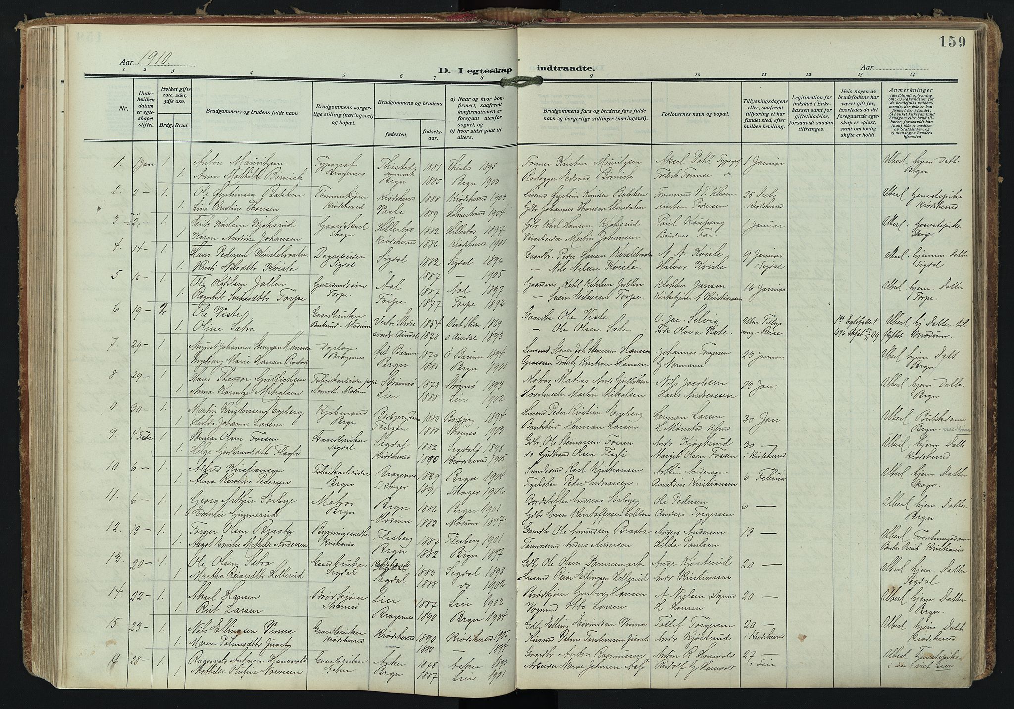 Bragernes kirkebøker, SAKO/A-6/F/Fc/L0008: Parish register (official) no. III 8, 1909-1921, p. 159