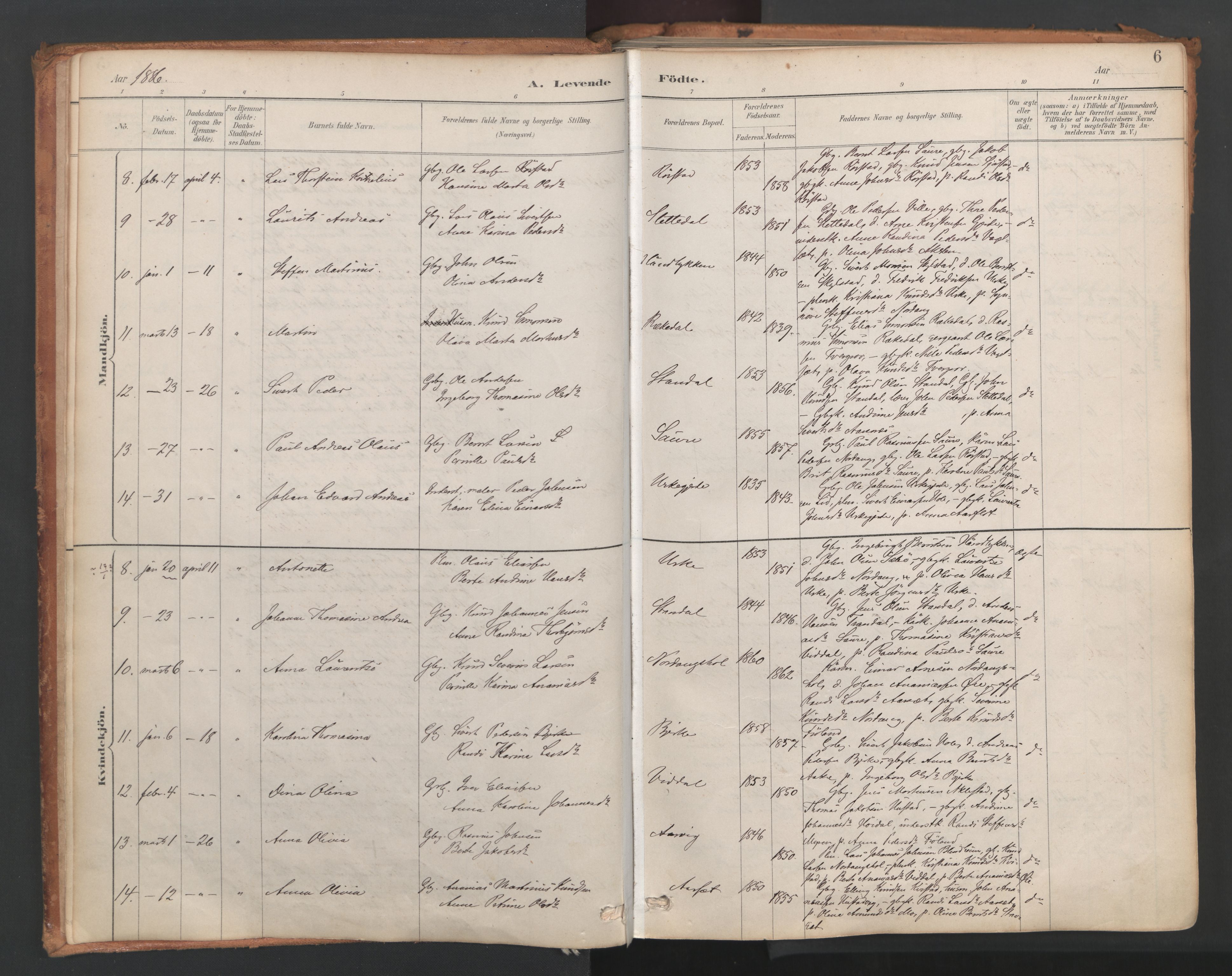Ministerialprotokoller, klokkerbøker og fødselsregistre - Møre og Romsdal, SAT/A-1454/515/L0211: Parish register (official) no. 515A07, 1886-1910, p. 6
