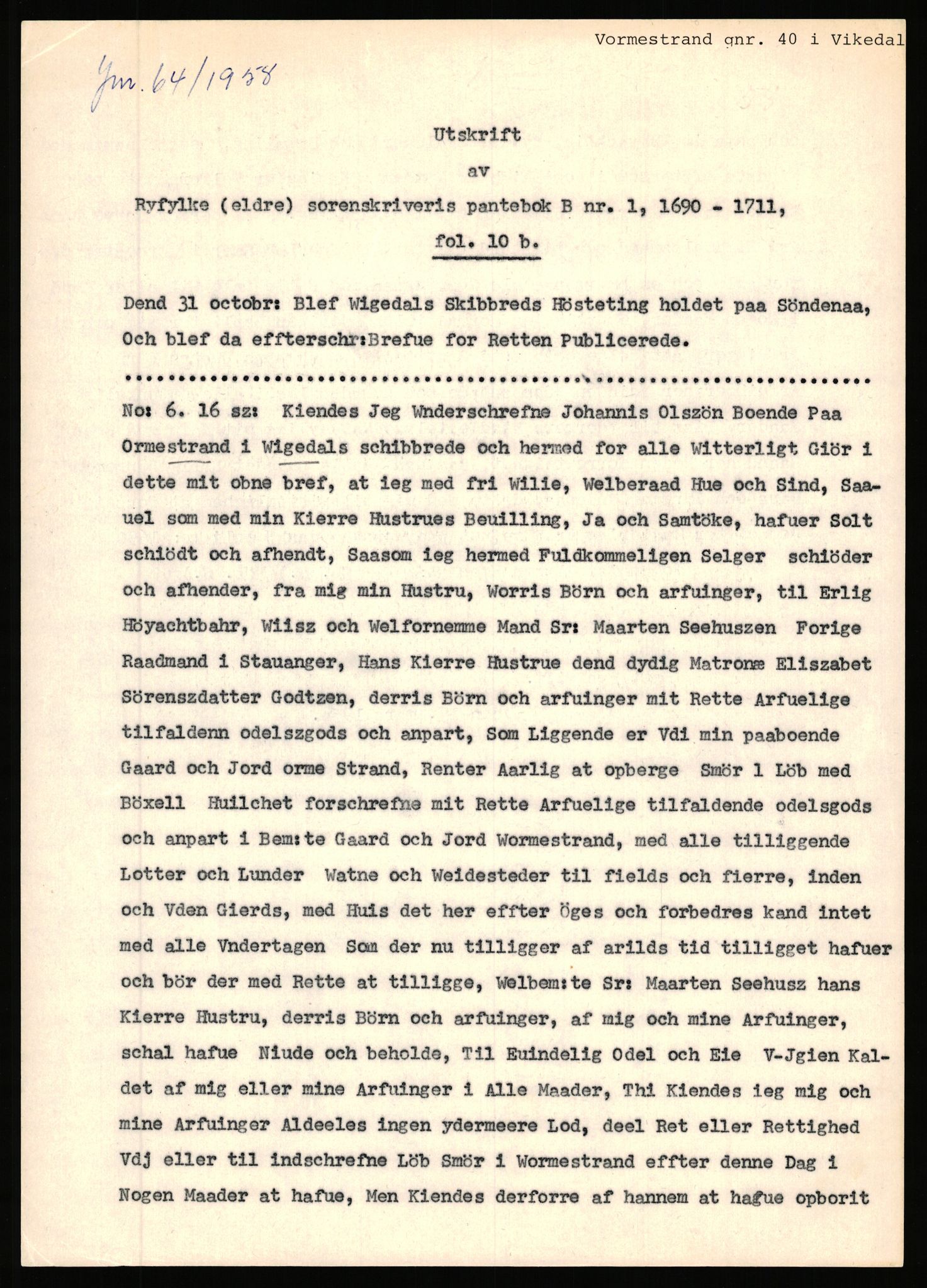 Statsarkivet i Stavanger, SAST/A-101971/03/Y/Yj/L0096: Avskrifter sortert etter gårdsnavn: Vistad - Vågen søndre, 1750-1930, p. 286