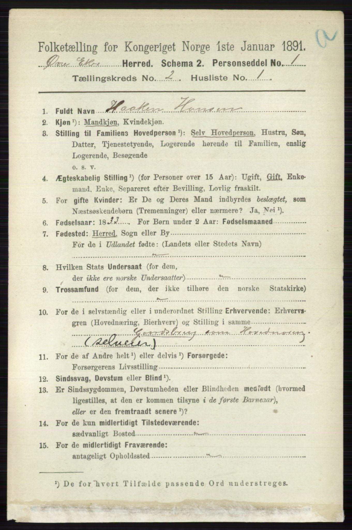 RA, 1891 census for 0624 Øvre Eiker, 1891, p. 538