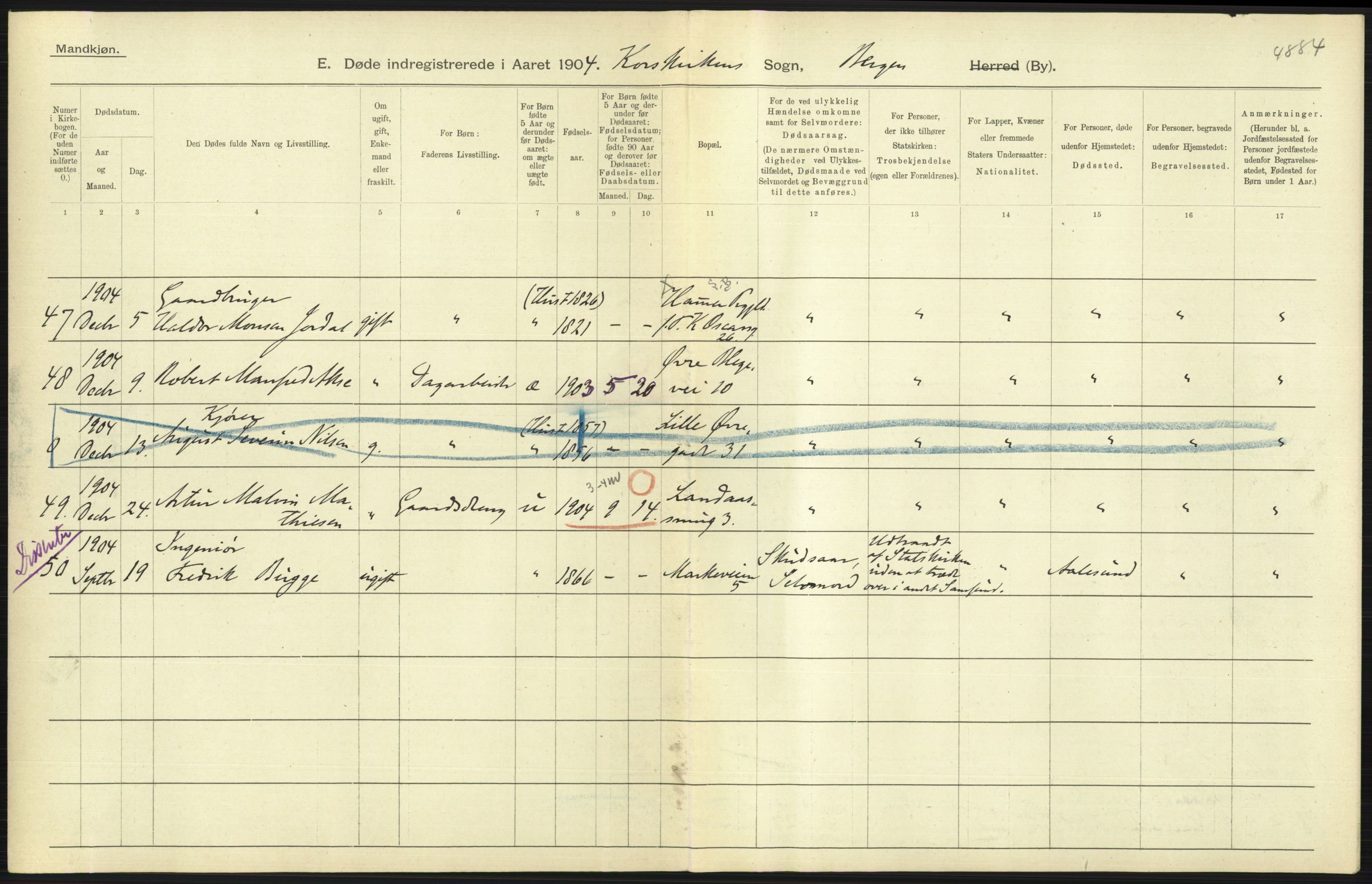 Statistisk sentralbyrå, Sosiodemografiske emner, Befolkning, AV/RA-S-2228/D/Df/Dfa/Dfab/L0014: Bergen: Fødte, gifte, døde, 1904, p. 361