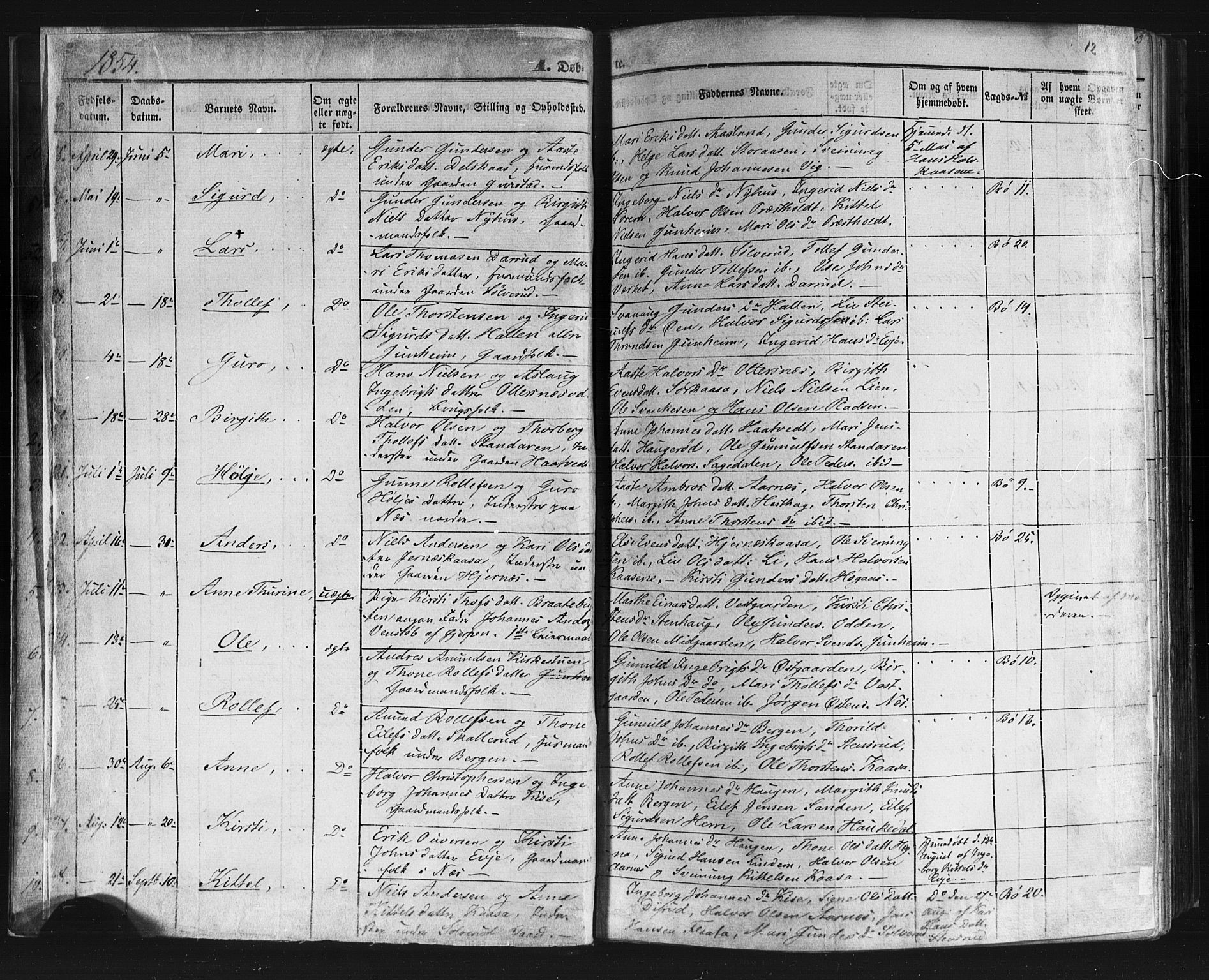 Sauherad kirkebøker, SAKO/A-298/F/Fb/L0001: Parish register (official) no. II 1, 1851-1877, p. 12