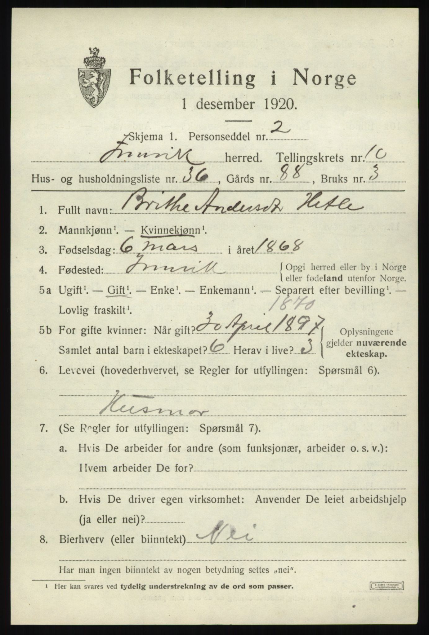 SAB, 1920 census for Innvik, 1920, p. 4523