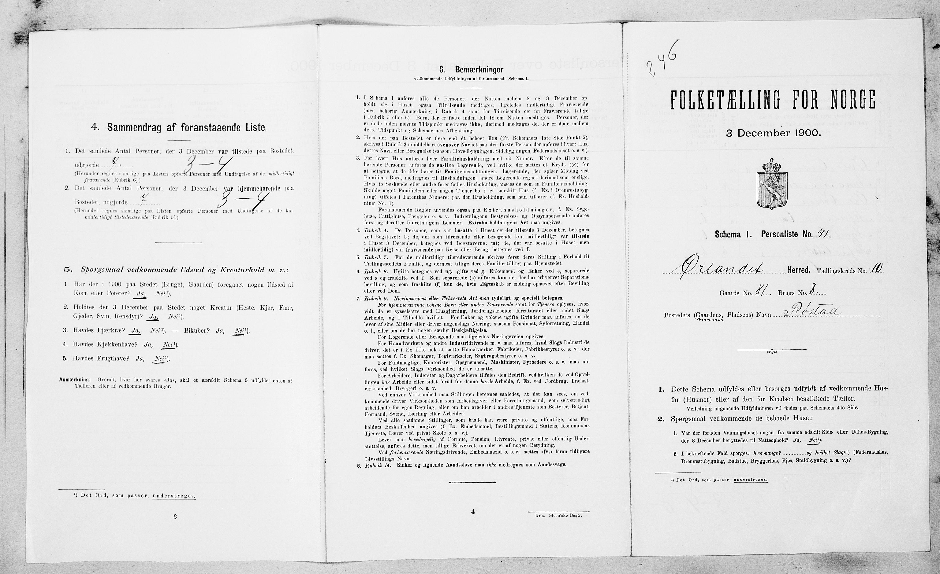 SAT, 1900 census for Ørland, 1900, p. 1107