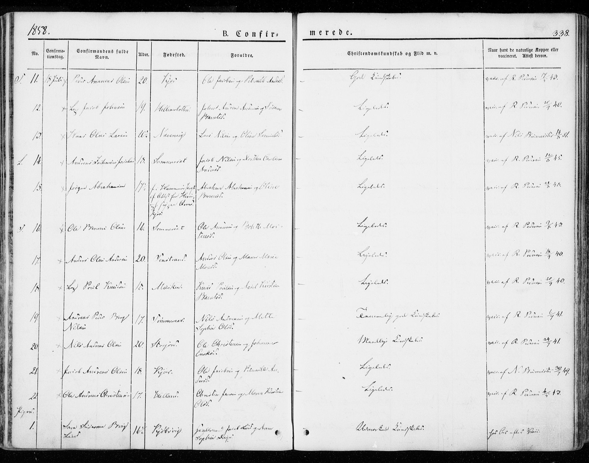 Ministerialprotokoller, klokkerbøker og fødselsregistre - Nordland, AV/SAT-A-1459/872/L1033: Parish register (official) no. 872A08, 1840-1863, p. 338