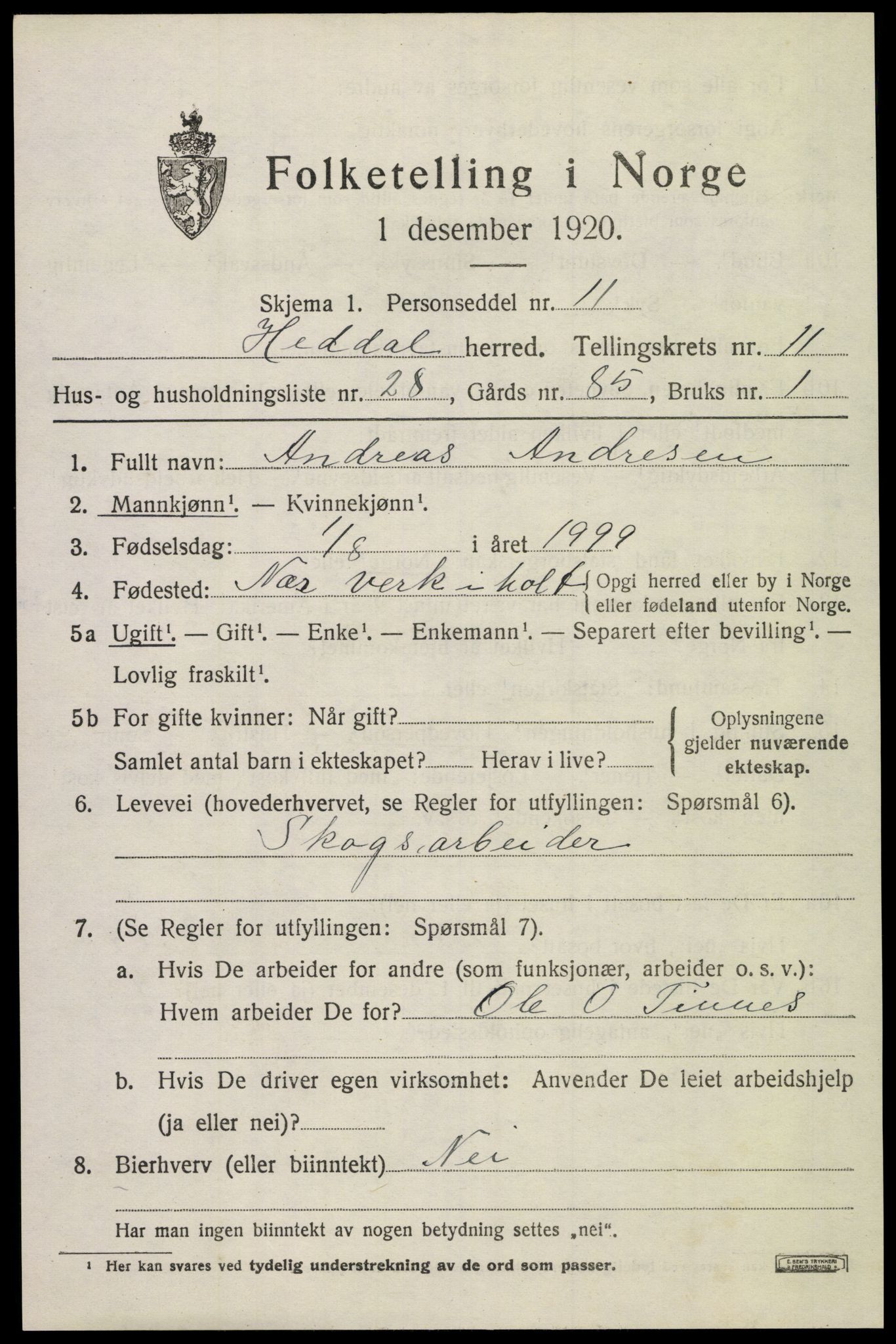 SAKO, 1920 census for Heddal, 1920, p. 8106