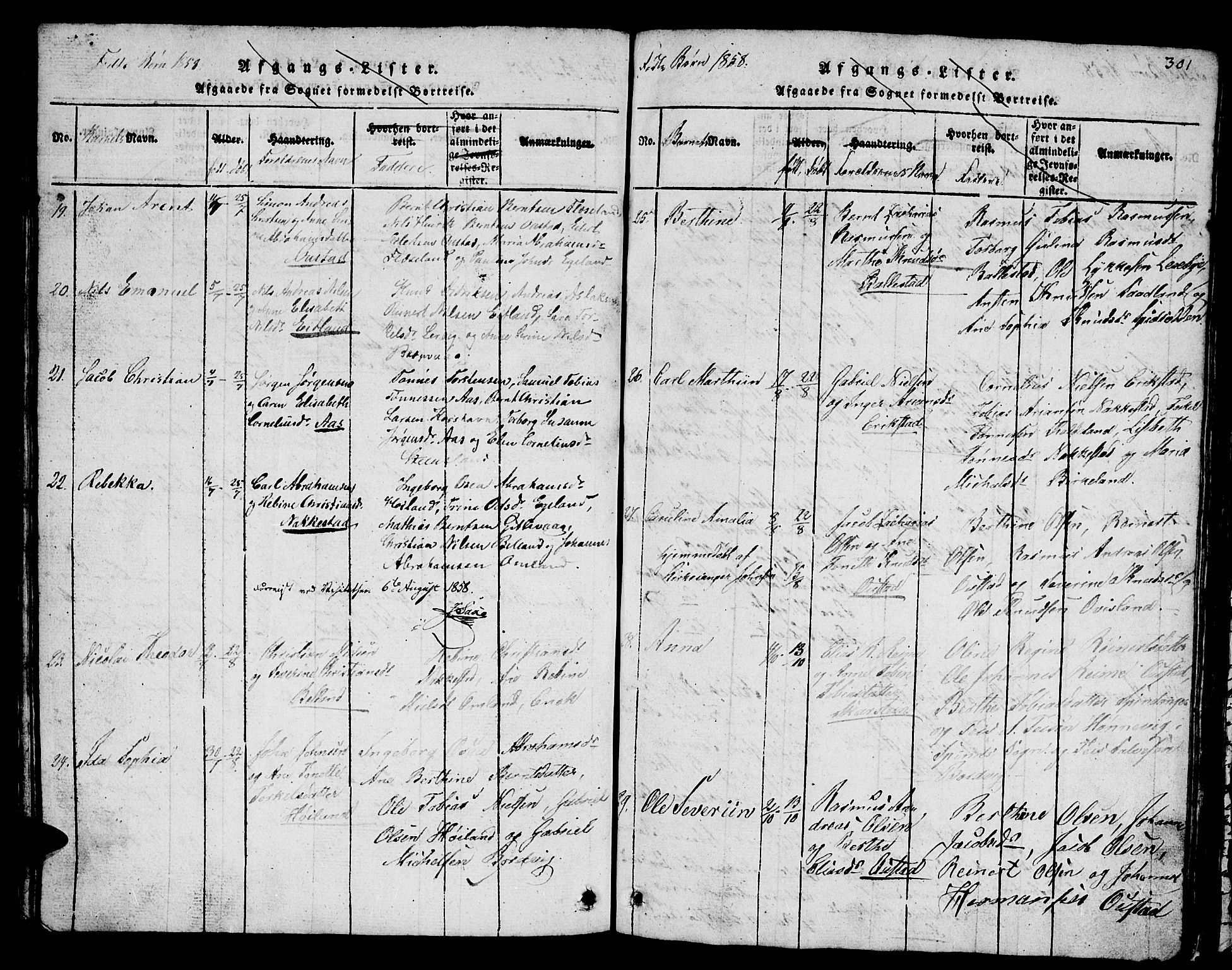 Lyngdal sokneprestkontor, AV/SAK-1111-0029/F/Fb/Fba/L0001: Parish register (copy) no. B 1, 1816-1876, p. 301