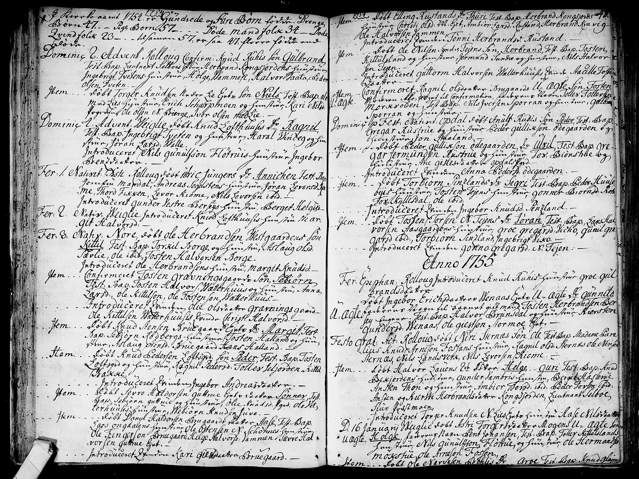 Rollag kirkebøker, SAKO/A-240/F/Fa/L0003: Parish register (official) no. I 3, 1743-1778, p. 43