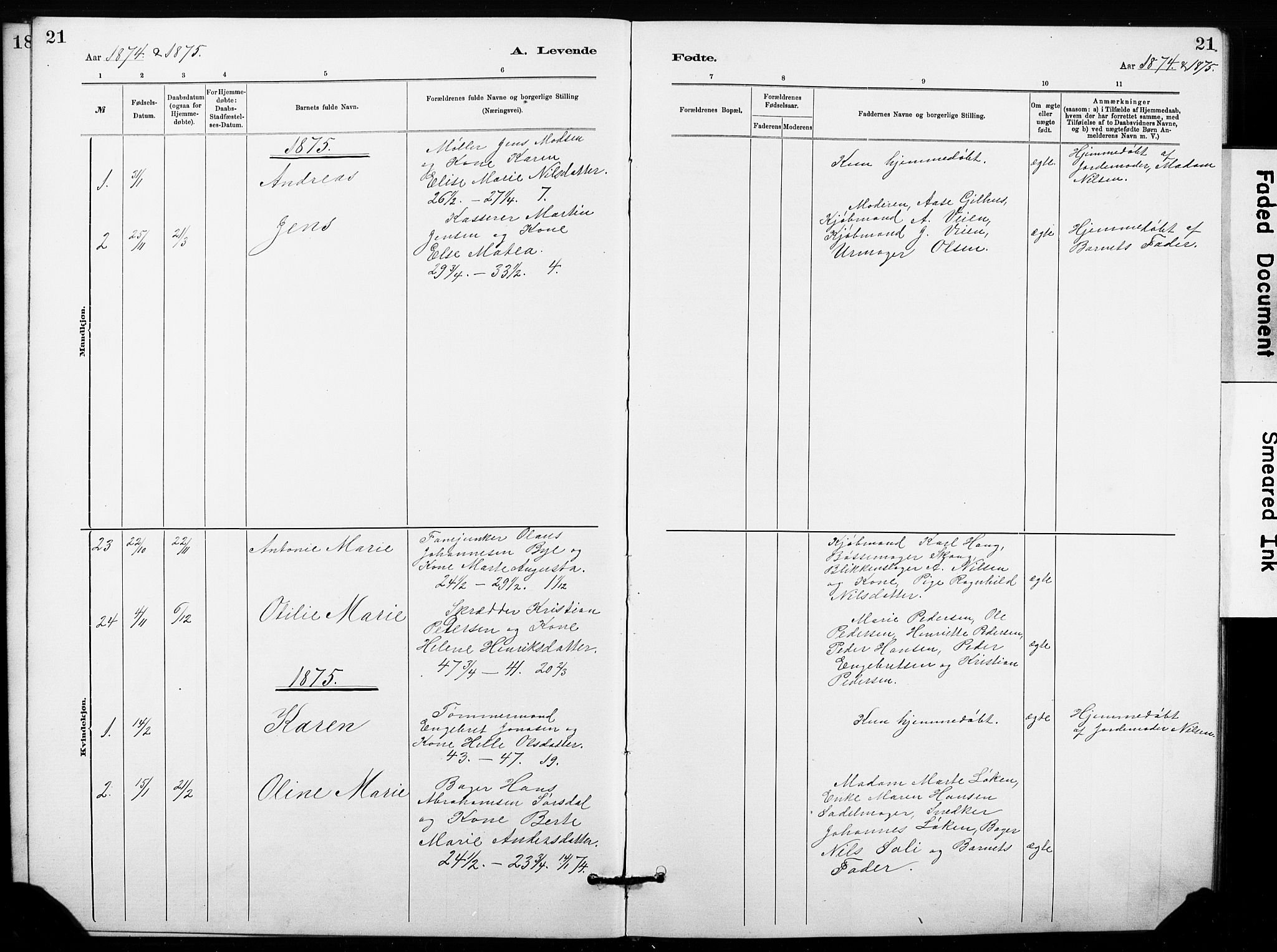 Hønefoss kirkebøker, AV/SAKO-A-609/G/Ga/L0001: Parish register (copy) no. 1, 1870-1887, p. 21