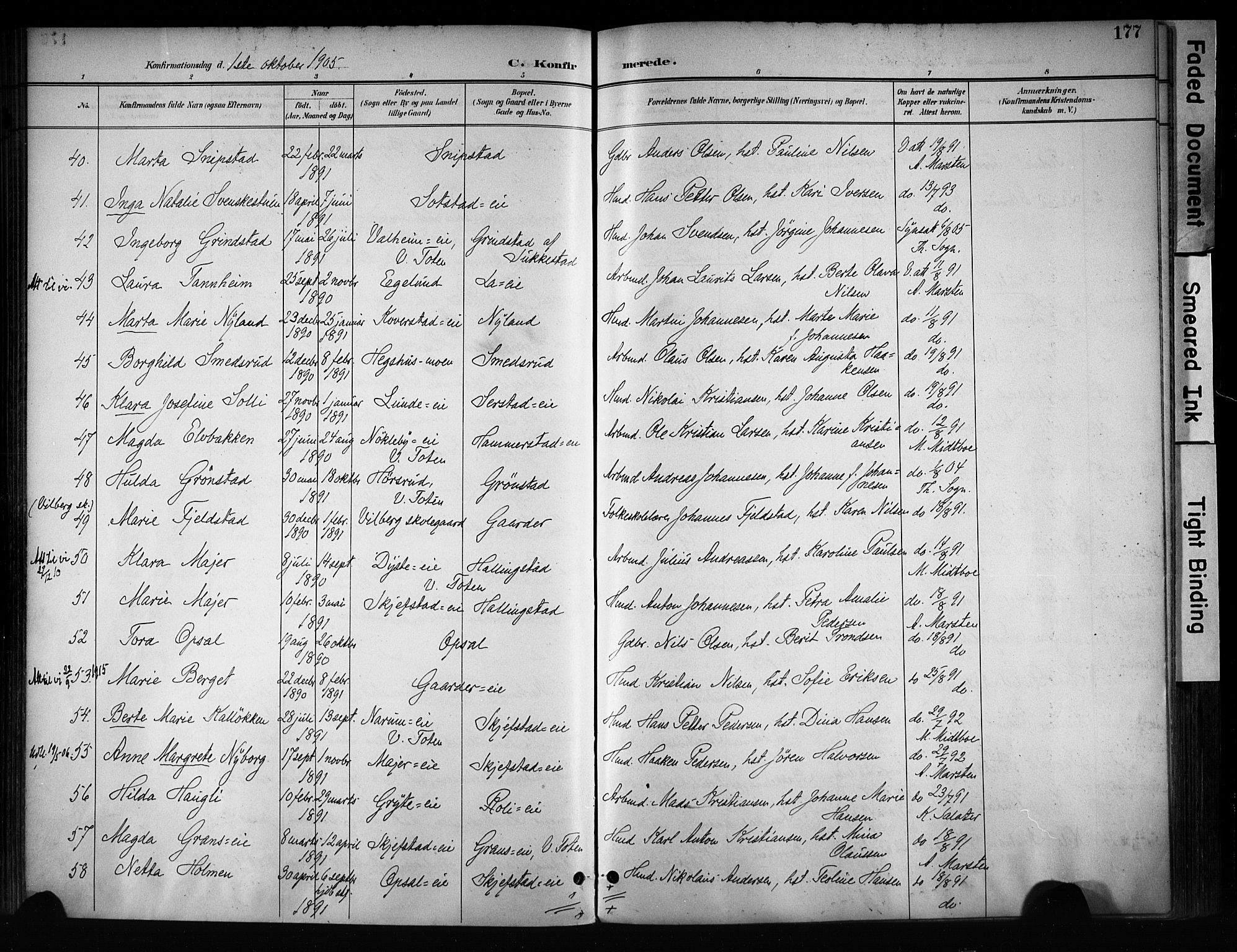 Østre Toten prestekontor, SAH/PREST-104/H/Ha/Haa/L0008: Parish register (official) no. 8, 1897-1909, p. 177