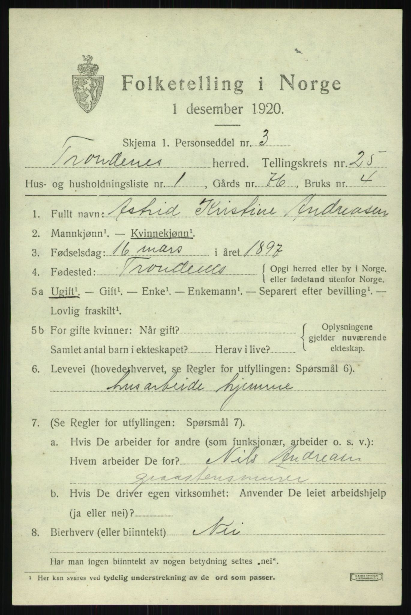 SATØ, 1920 census for Trondenes, 1920, p. 18410