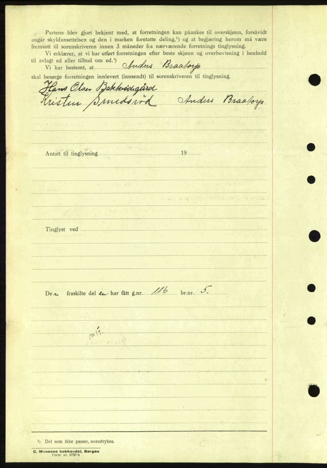 Idd og Marker sorenskriveri, AV/SAO-A-10283/G/Gb/Gbb/L0007: Mortgage book no. A7, 1944-1945, Diary no: : 852/1944