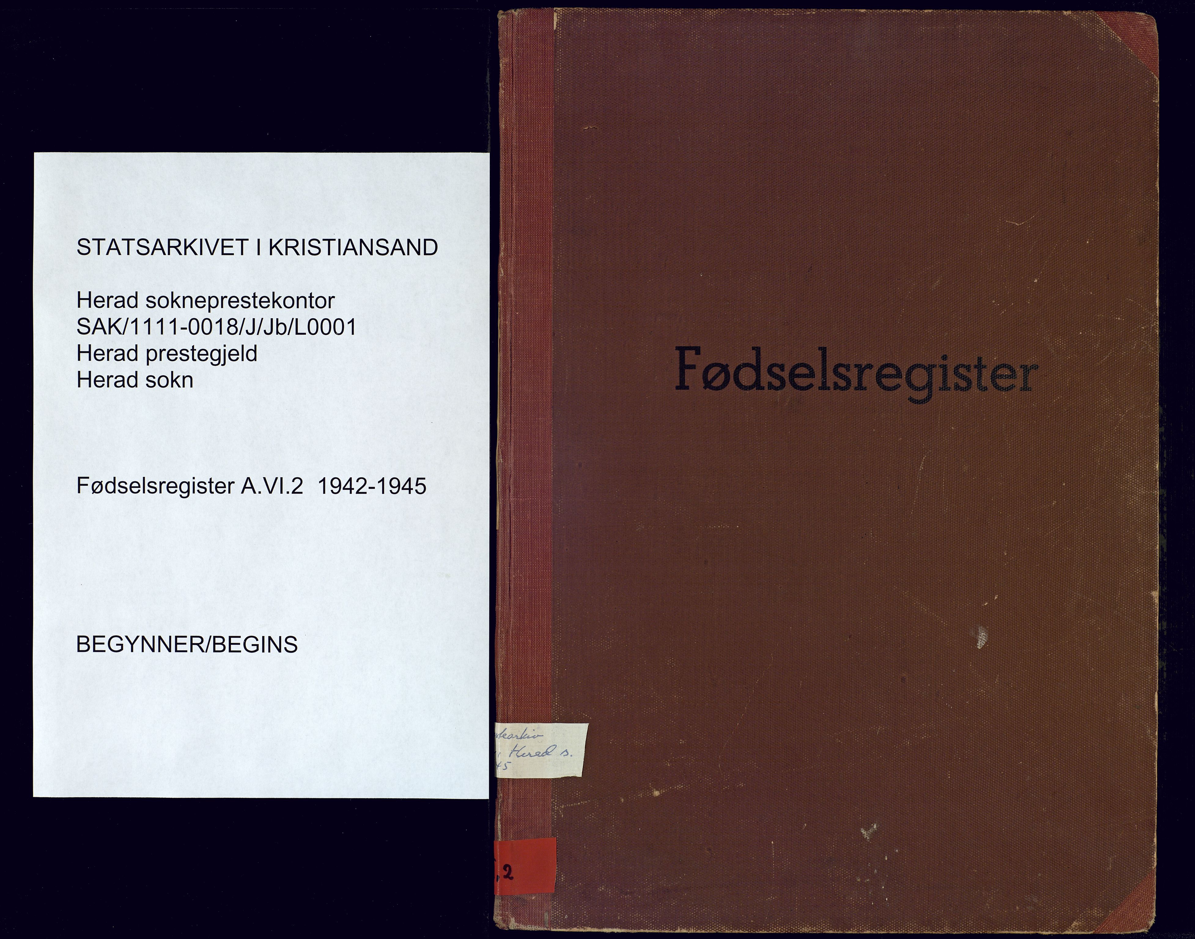 Herad sokneprestkontor, SAK/1111-0018/J/Jb/L0001: Birth register no. A-VI-2, 1942-1945