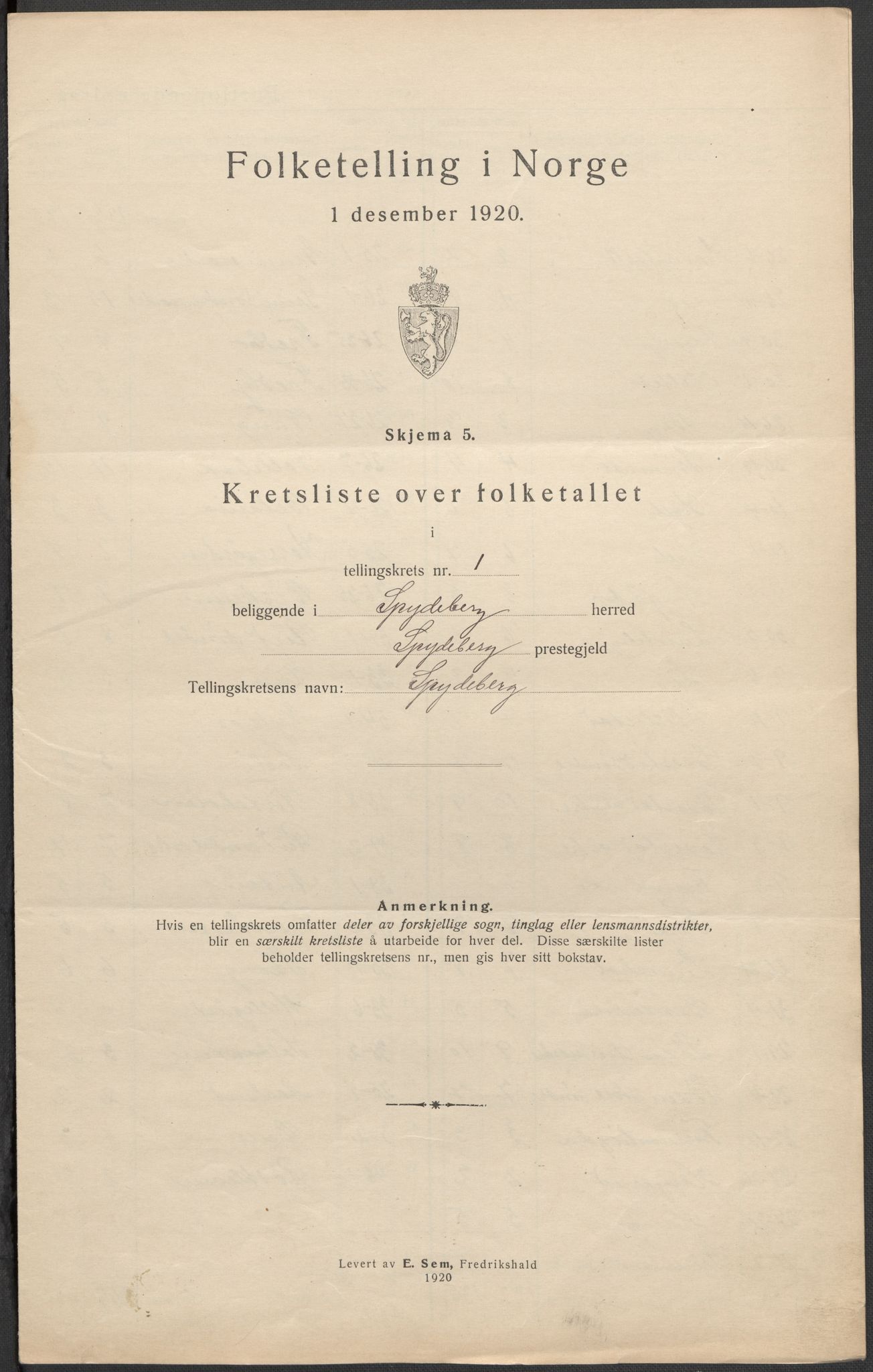 SAO, 1920 census for Spydeberg, 1920, p. 10