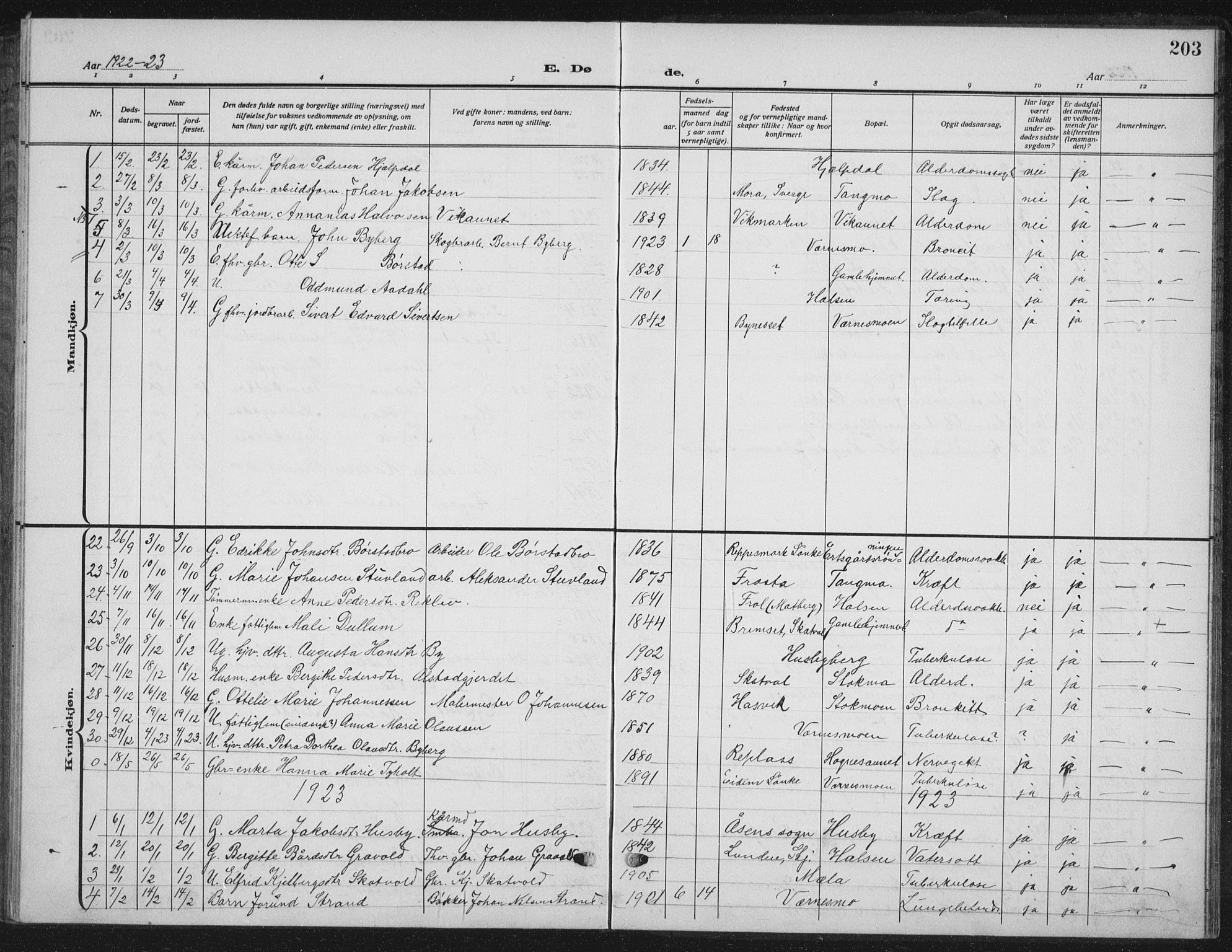 Ministerialprotokoller, klokkerbøker og fødselsregistre - Nord-Trøndelag, SAT/A-1458/709/L0088: Parish register (copy) no. 709C02, 1914-1934, p. 203