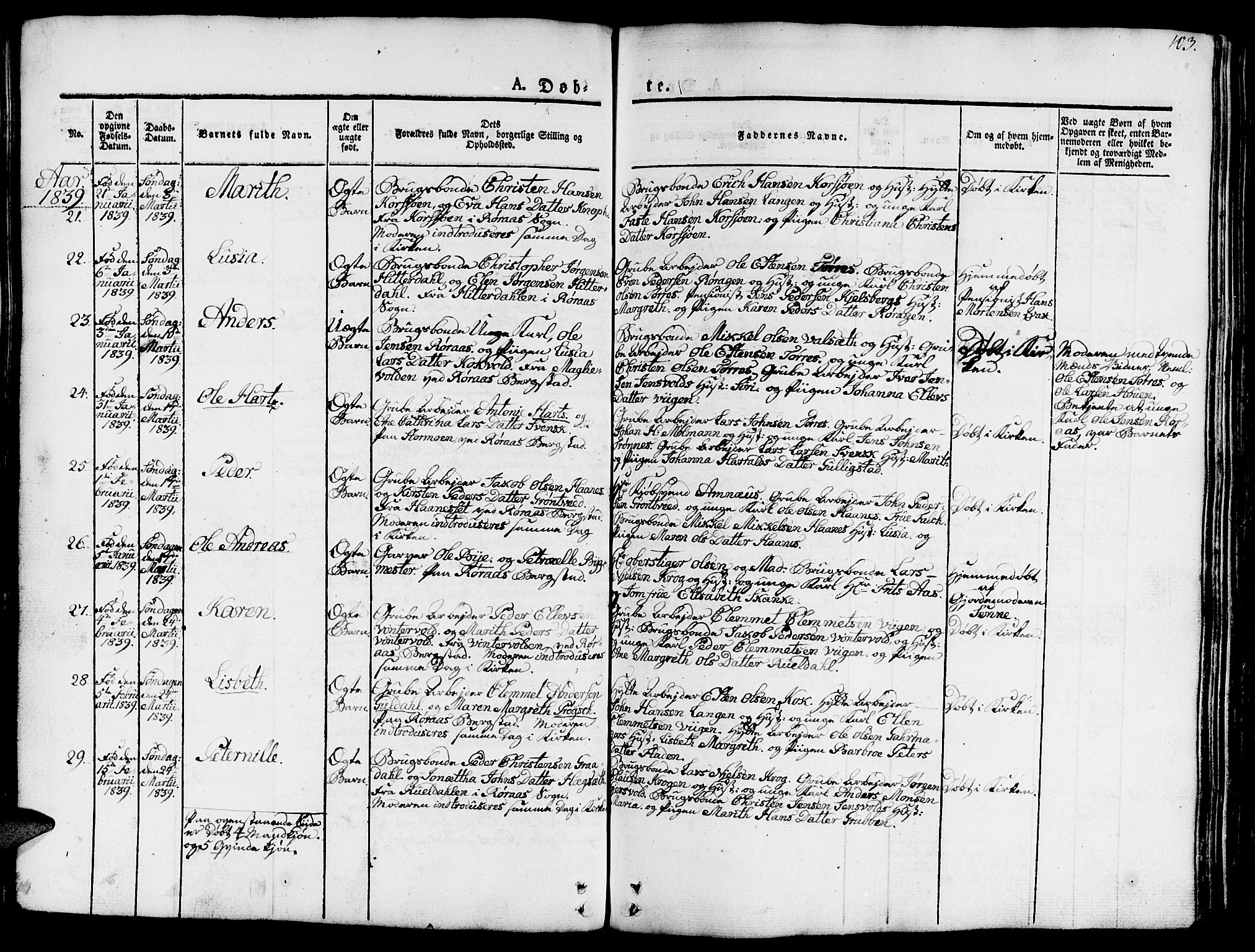 Ministerialprotokoller, klokkerbøker og fødselsregistre - Sør-Trøndelag, AV/SAT-A-1456/681/L0938: Parish register (copy) no. 681C02, 1829-1879, p. 103