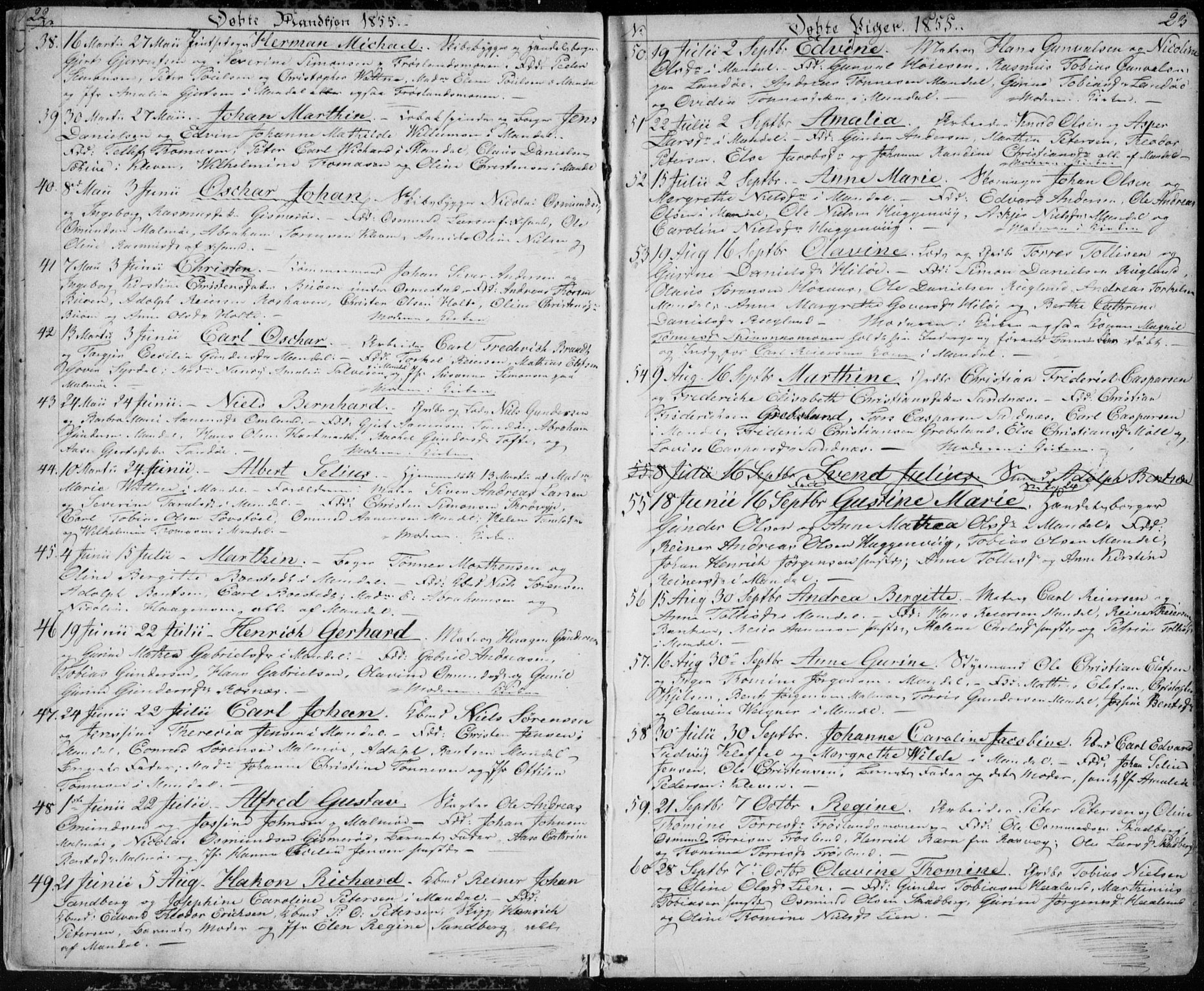 Mandal sokneprestkontor, SAK/1111-0030/F/Fb/Fba/L0008: Parish register (copy) no. B 2, 1854-1868, p. 22-23