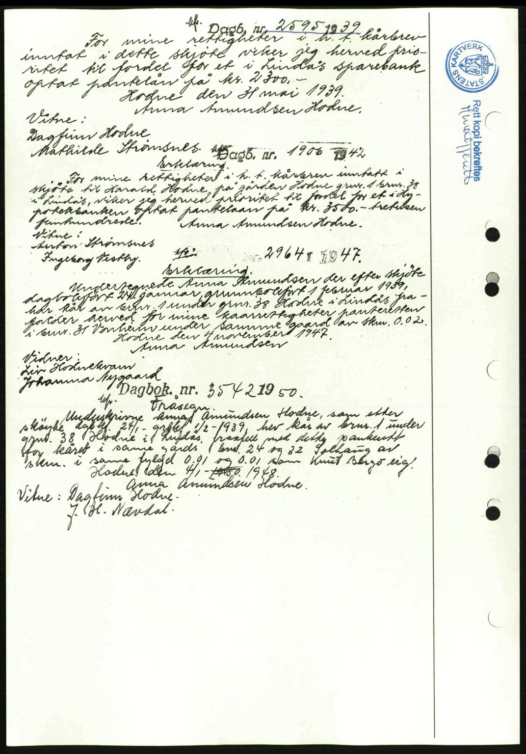 Nordhordland sorenskrivar, SAB/A-2901/1/G/Gb/Gbf/L0010: Mortgage book no. A10, 1939-1940, Diary no: : 166/1939