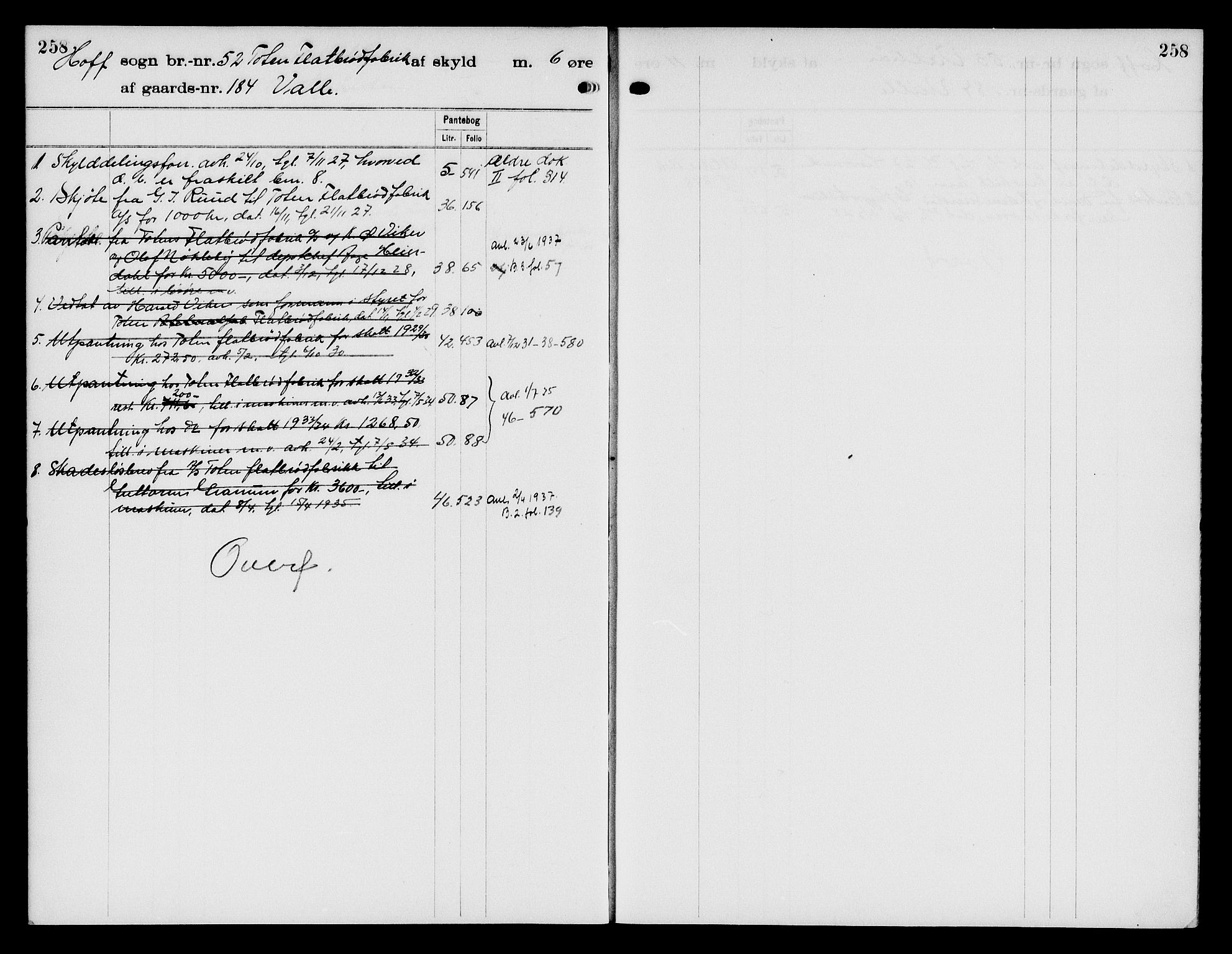 Toten tingrett, SAH/TING-006/H/Ha/Haa/L0034: Mortgage register no. 34, 1921, p. 258