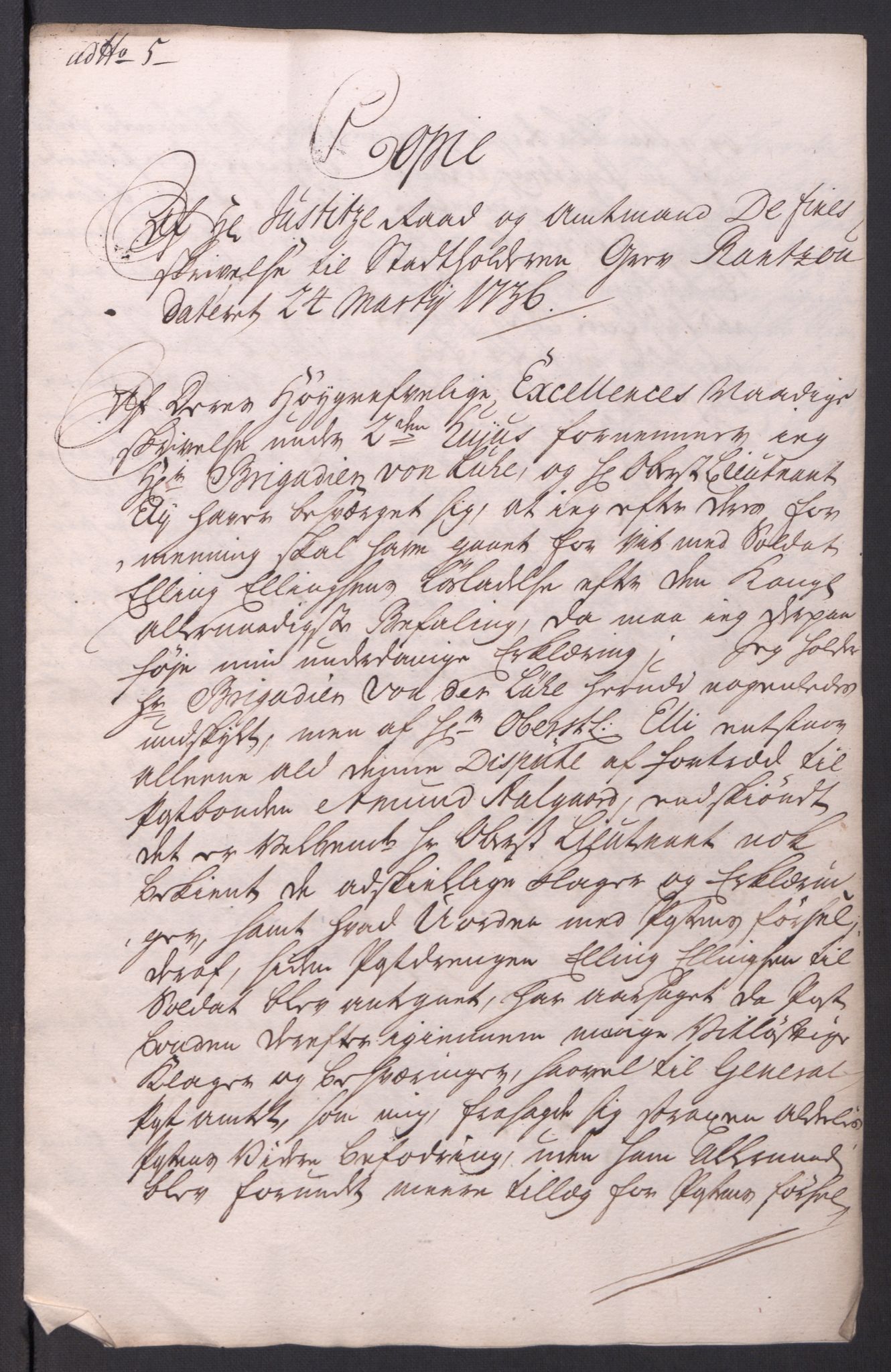 Kommanderende general (KG I) med Det norske krigsdirektorium, AV/RA-EA-5419/D/L0061: Stattholderens, stiftamtmenns og amtmenns brev, 1731-1740, p. 175