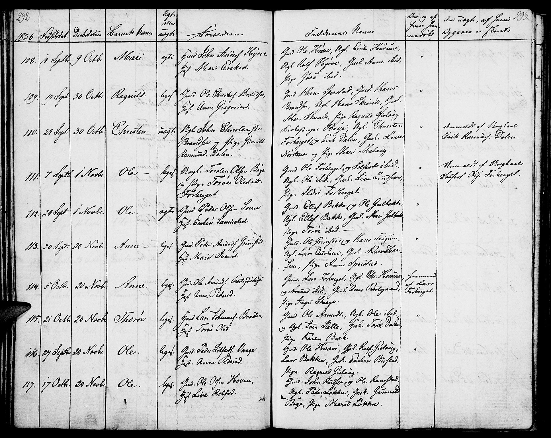 Lom prestekontor, SAH/PREST-070/K/L0005: Parish register (official) no. 5, 1825-1837, p. 292-293