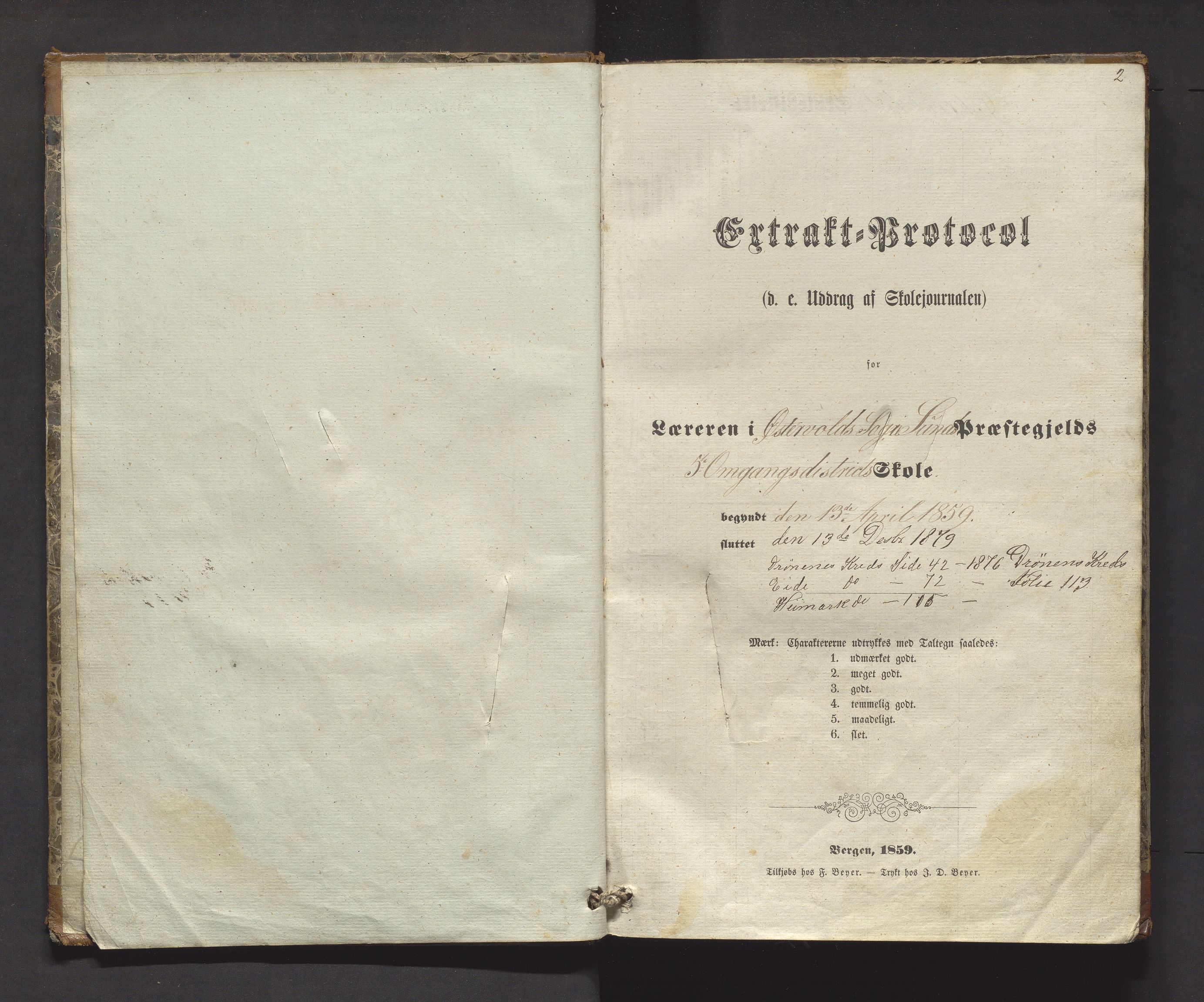 Austevoll kommune. Barneskulane, IKAH/1244-231/F/Fa/L0024a: Skuleprotokoll for 2. skuledistrikt og Storebø, Drønen, Eide, Heimark og Skår krinsar i Østervold sokn, 1859-1879