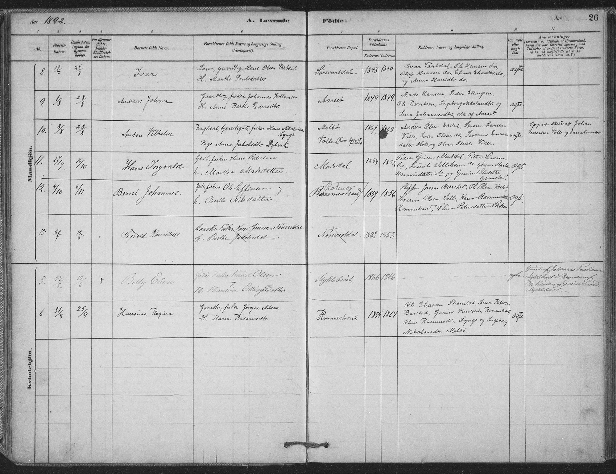 Ministerialprotokoller, klokkerbøker og fødselsregistre - Møre og Romsdal, AV/SAT-A-1454/514/L0199: Parish register (official) no. 514A01, 1878-1912, p. 26