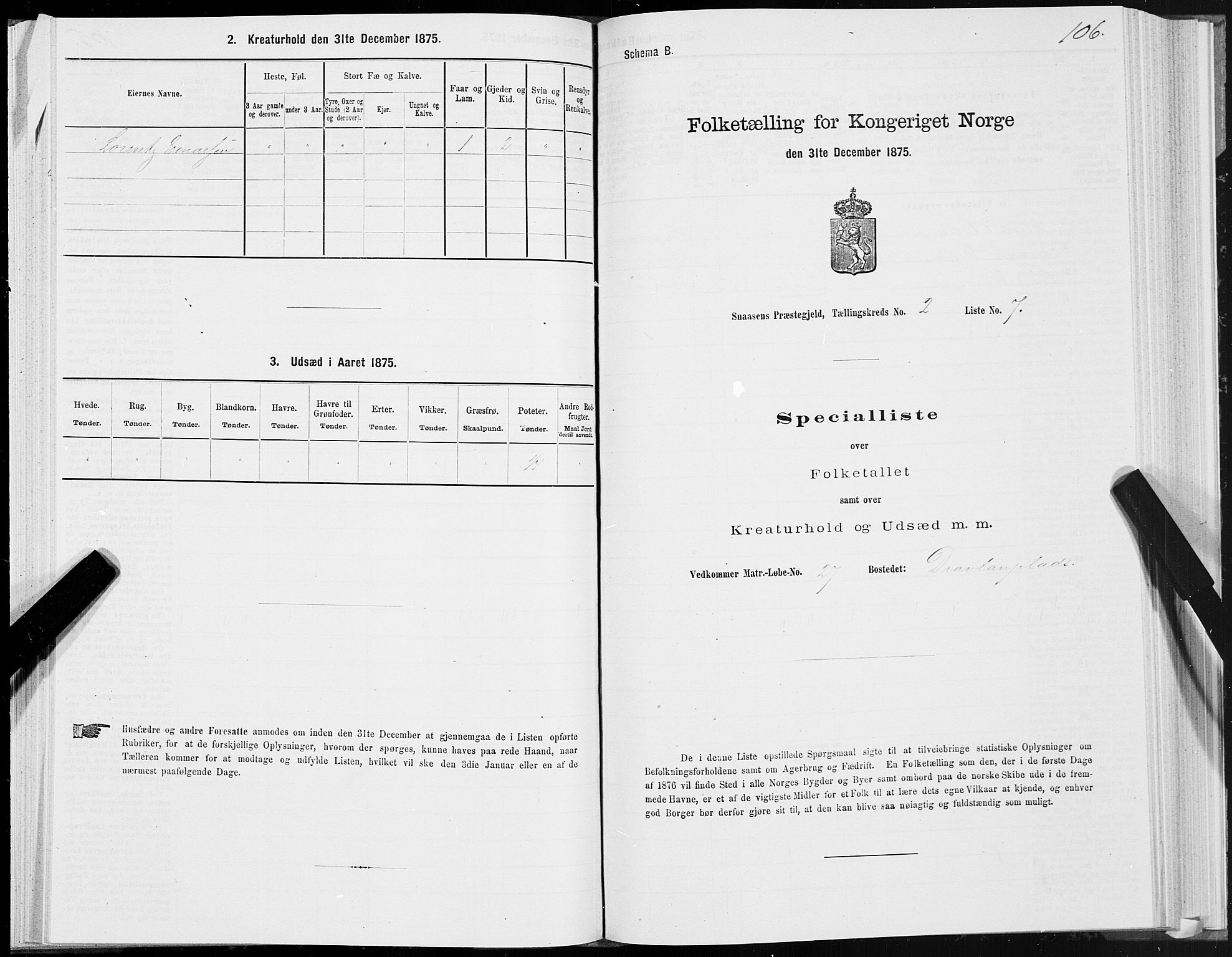 SAT, 1875 census for 1736P Snåsa, 1875, p. 1106